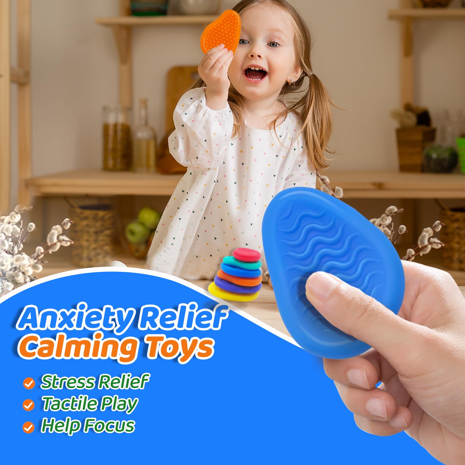 6 Pack Sensory Fidget Toys for Autism & Anxiety Relief - Soft Stress Stones for Kids, Adults, Students - Quiet Classroom Calming Tools for Special Needs, ADHD & Focus - Perfect for Home, Office & Travel Use