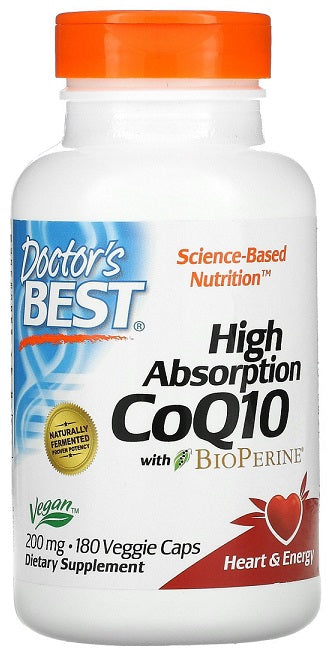 Doctor's Best High Absorption CoQ10 200mg with BioPerine - 180 Vegetarian Capsules for Heart Health & Energy Support | Supports Cardiovascular Function & Cellular Energy Production