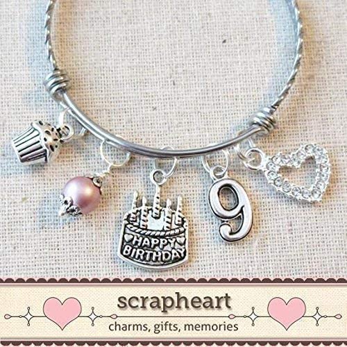 9th Birthday Charm Bracelet for Girls - Personalized 9 Year Old Daughter Birthday Gift Idea - Elegant Ninth Birthday Bangle for Kids - Perfect for Birthday Parties, Celebrations & Special Occasions