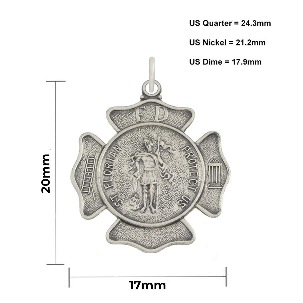 3/4 Inch 925 Sterling Silver Antique St. Florian Medal Pendant Necklace - Religious Jewelry for Men & Women - Perfect for Catholic Gifts, First Communion, and Faith-Based Accessories