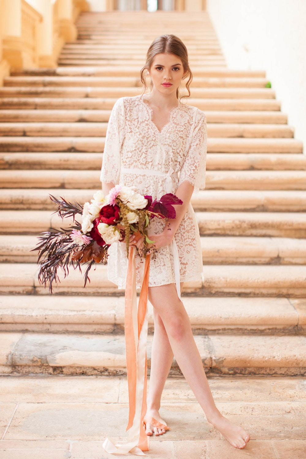 Ivory Elizabeth Lace Robe - Elegant Women's Lingerie Nightgown for Bridal, Honeymoon & Special Occasions