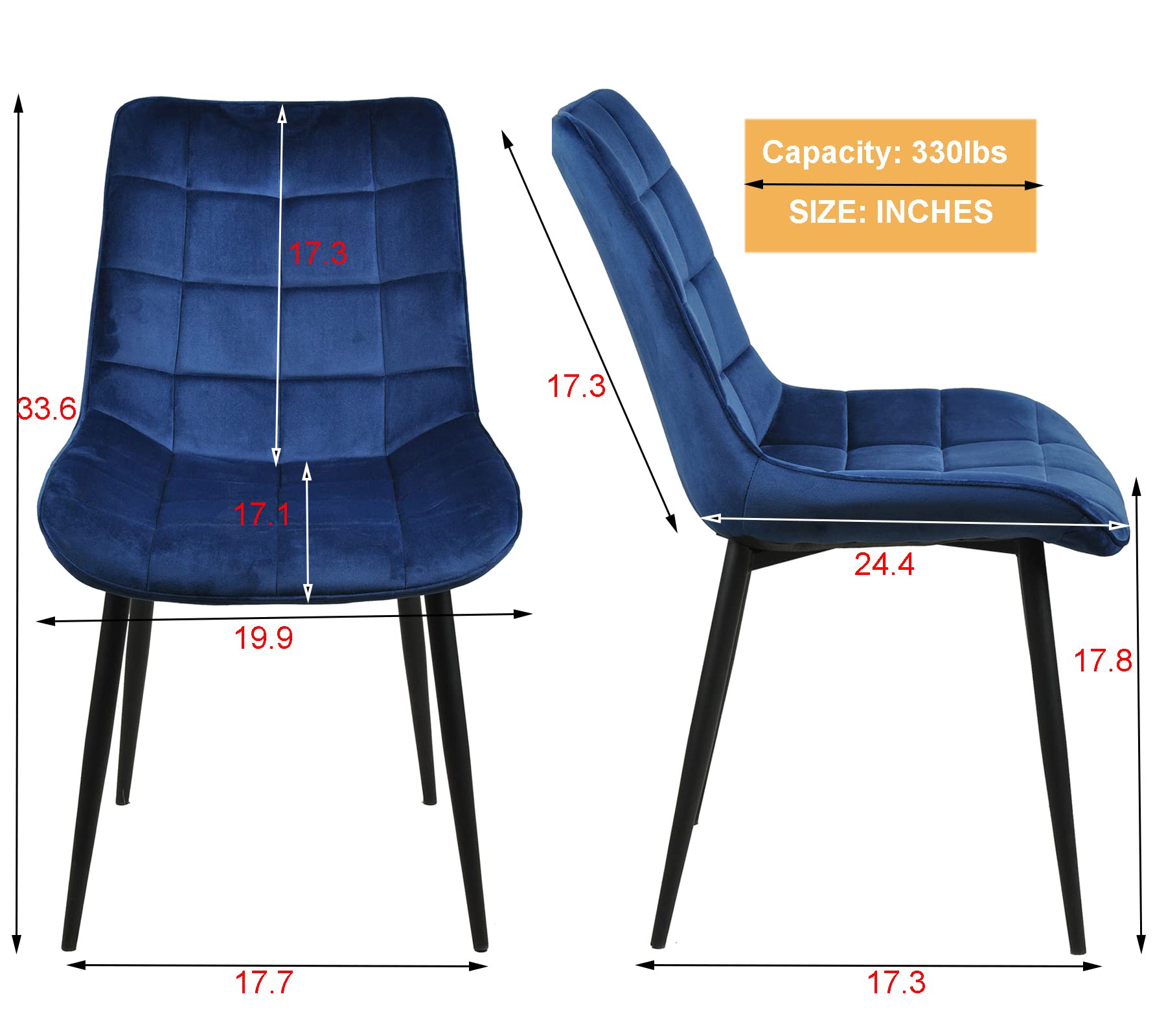 **Asunflower Navy Blue Velvet Dining Chairs Set of 2 - Modern Upholstered Side Chairs with Metal Legs for Kitchen, Dining Room, Office & Leisure Spaces**