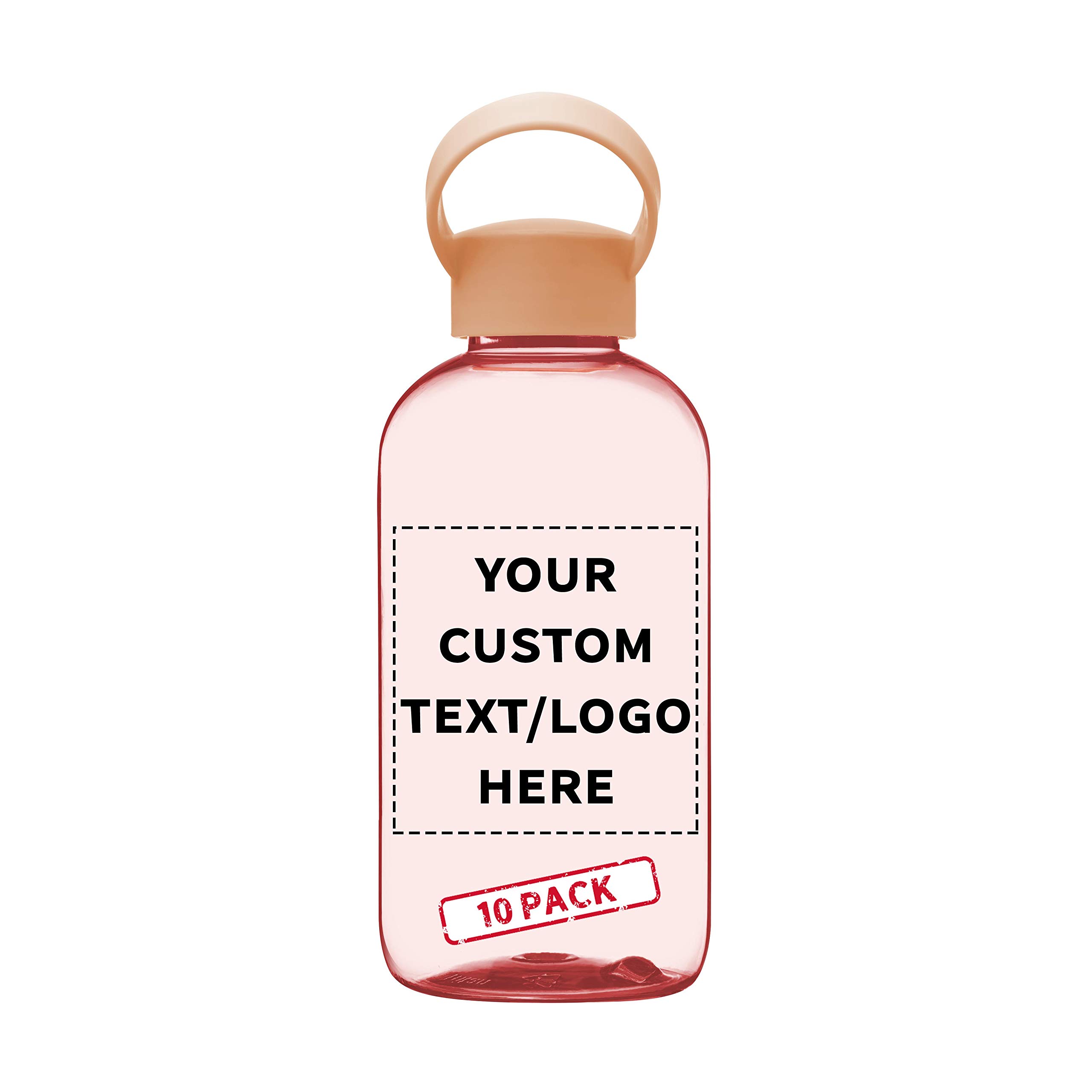 10 Pack 20 oz Customizable Water Bottles with Handle - Personalized Text & Logo - Flexi-Grip Plastic Drinkware - Light Pink - Ideal for Sports, Gym, Office & Outdoor Activities