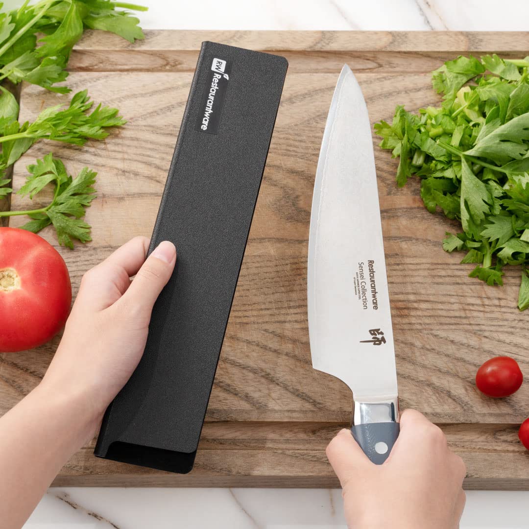 Premium Sensei Knife Sleeves Set of 8 - Black Plastic Knife Blade Protectors with Soft Felt Lining for Kitchen Knives - Durable, Cut-Resistant Knife Guards for Home & Professional Use - Ideal for Chefs, Restaurants & Culinary Enthusiasts