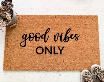 Good Vibes Only Doormat - Non-Slip Welcome Mat for Front Door, Entryway Decor, Housewarming & Birthday Gift for Women - Perfect Outdoor Doormat for Home, Porch, and Patio Use