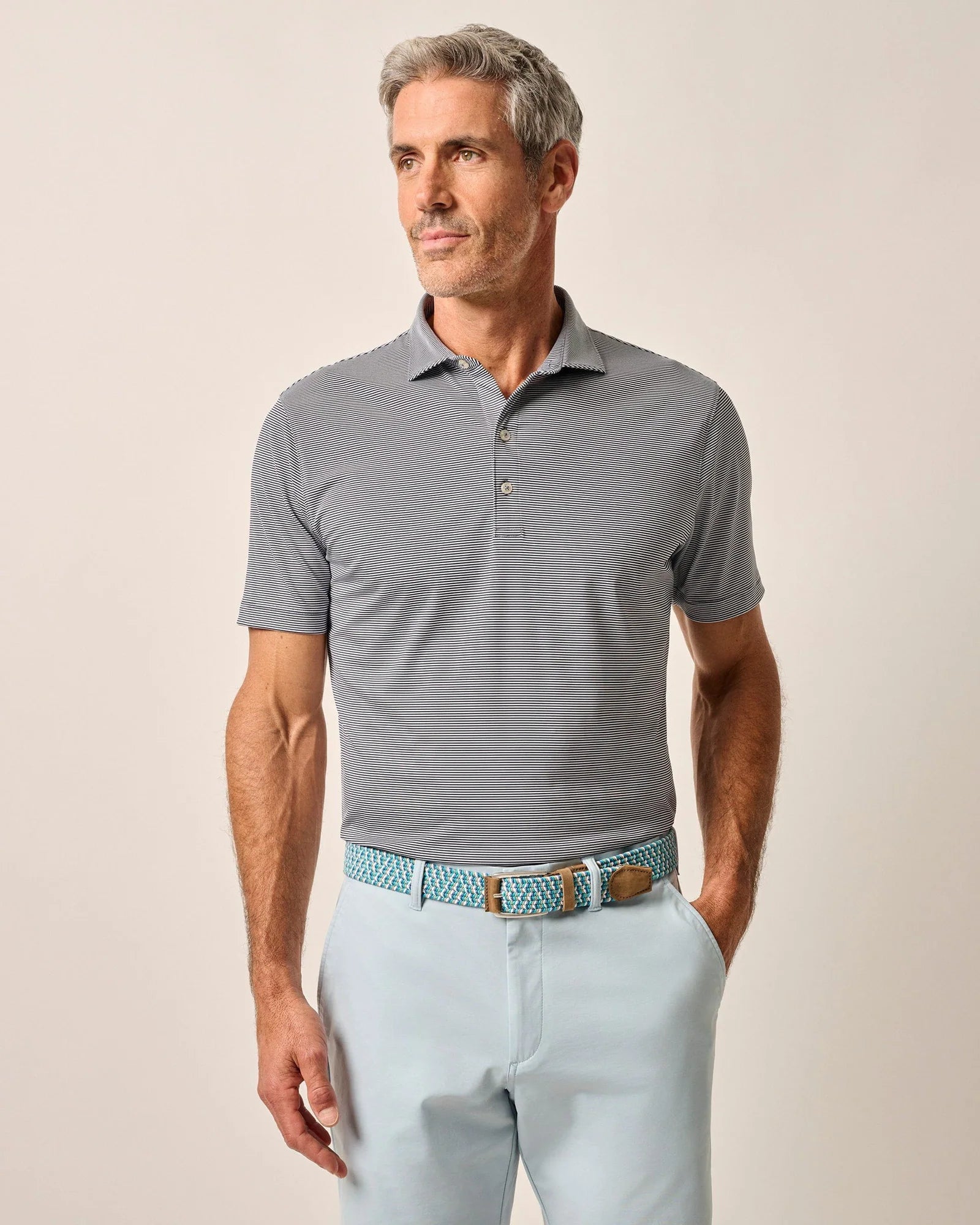Johnnie O Lyndon Performance Pinstripe Polo Shirt for Men - Navy Blue Golf & Casual Wear - Perfect for Business, Golf Outings & Weekend Style