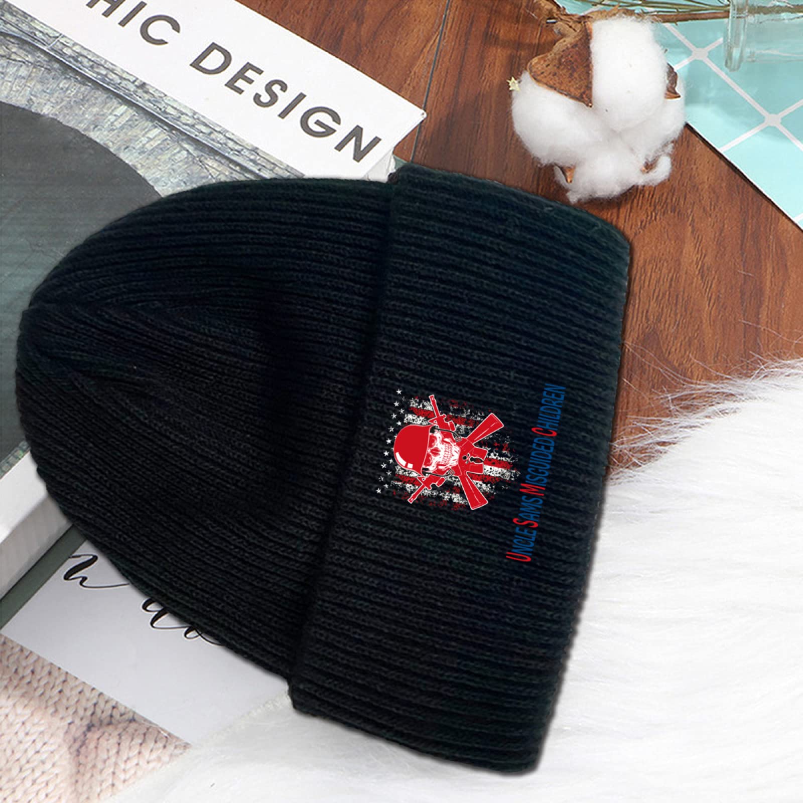 Unisex Knit Skull Beanie Hat for Men, Women & Kids - Plain Cuffed Cap in Black - Perfect for Veterans, Outdoor Activities & Cold Weather
