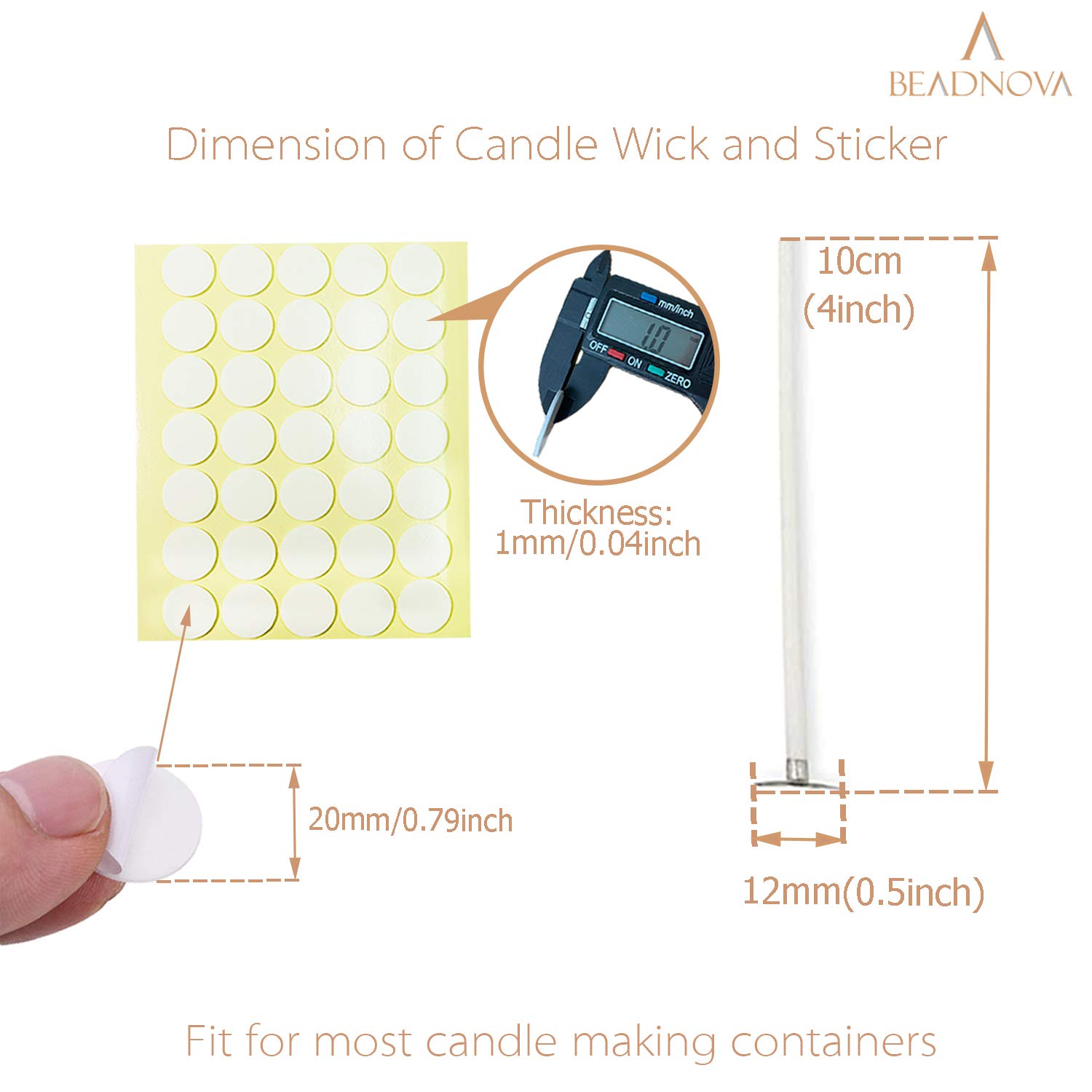 BEADNOVA 4 Inch Cotton Candle Wicks 100pcs with Stickers - DIY Candle Making Supplies for Home, Gifts, and Craft Projects