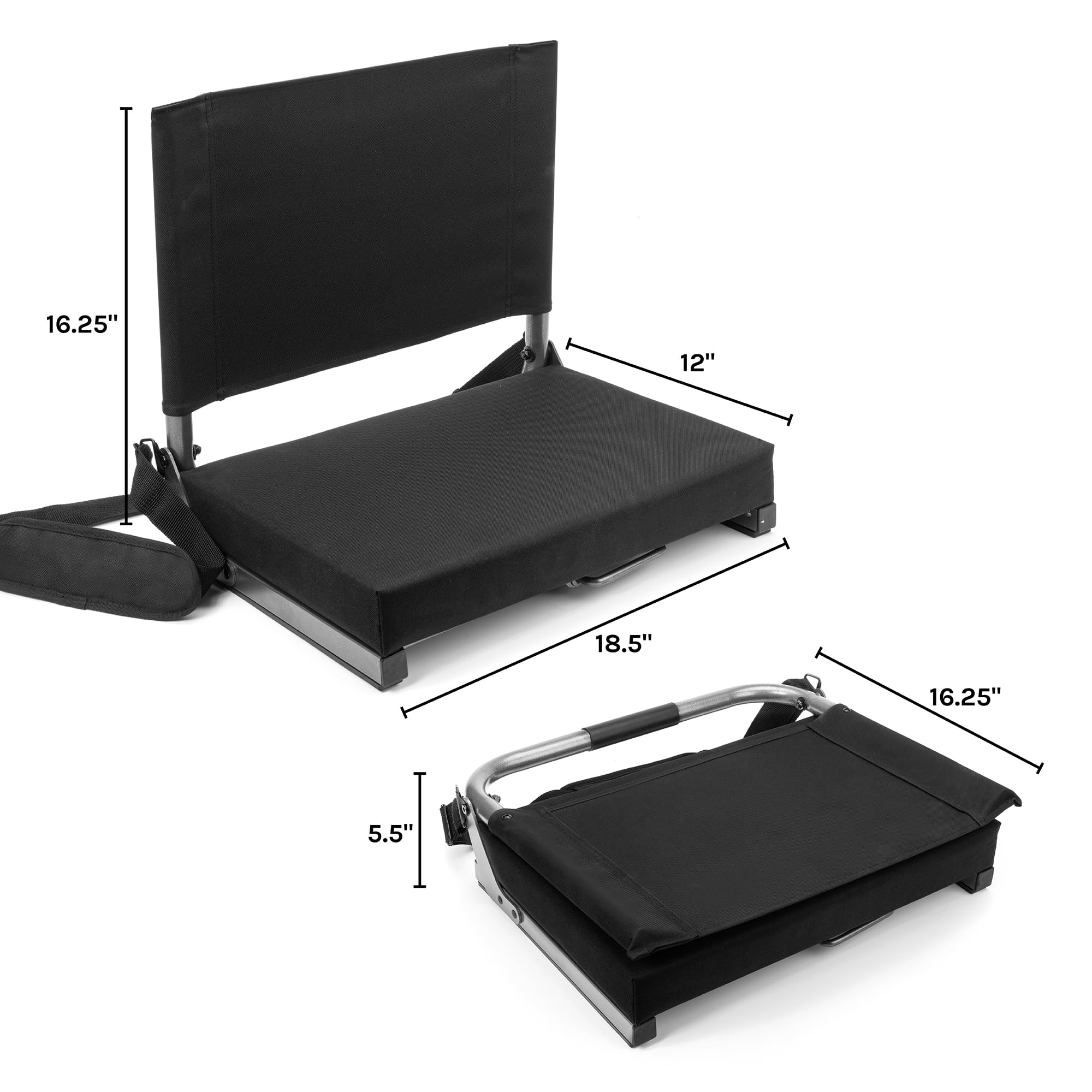 Cascade Mountain Tech Deluxe Ultra Padded Stadium Seat - Comfortable Portable Bleacher Cushion for Football, Baseball, Concerts & Outdoor Events (Black, One Size)