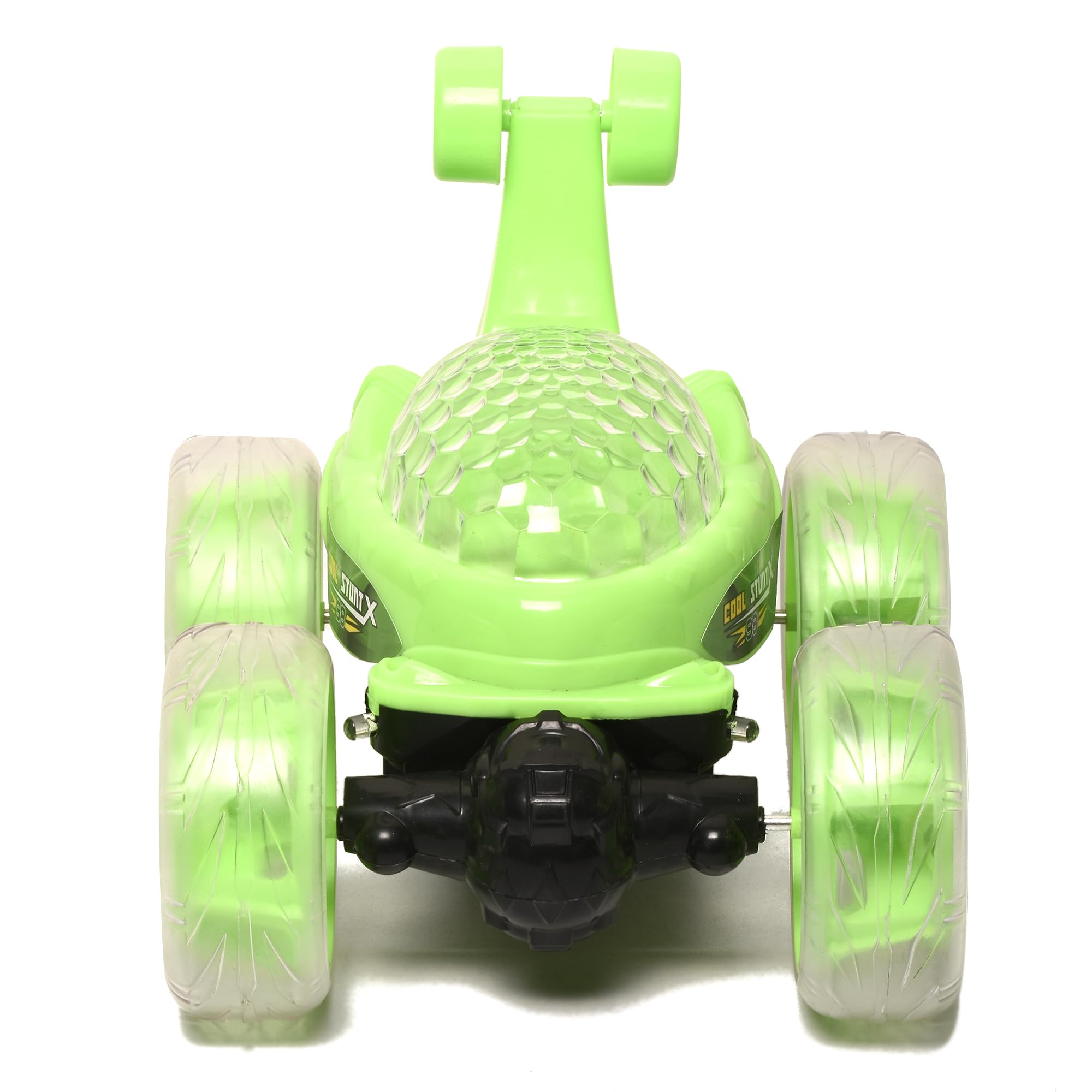 Braintastic Rechargeable RC Stunt Car - 360° Spiral Spin Remote Control Toy with LED Lights & Music for Kids Ages 5+ | Green | Perfect for Indoor Play, Birthday Gifts & STEM Learning