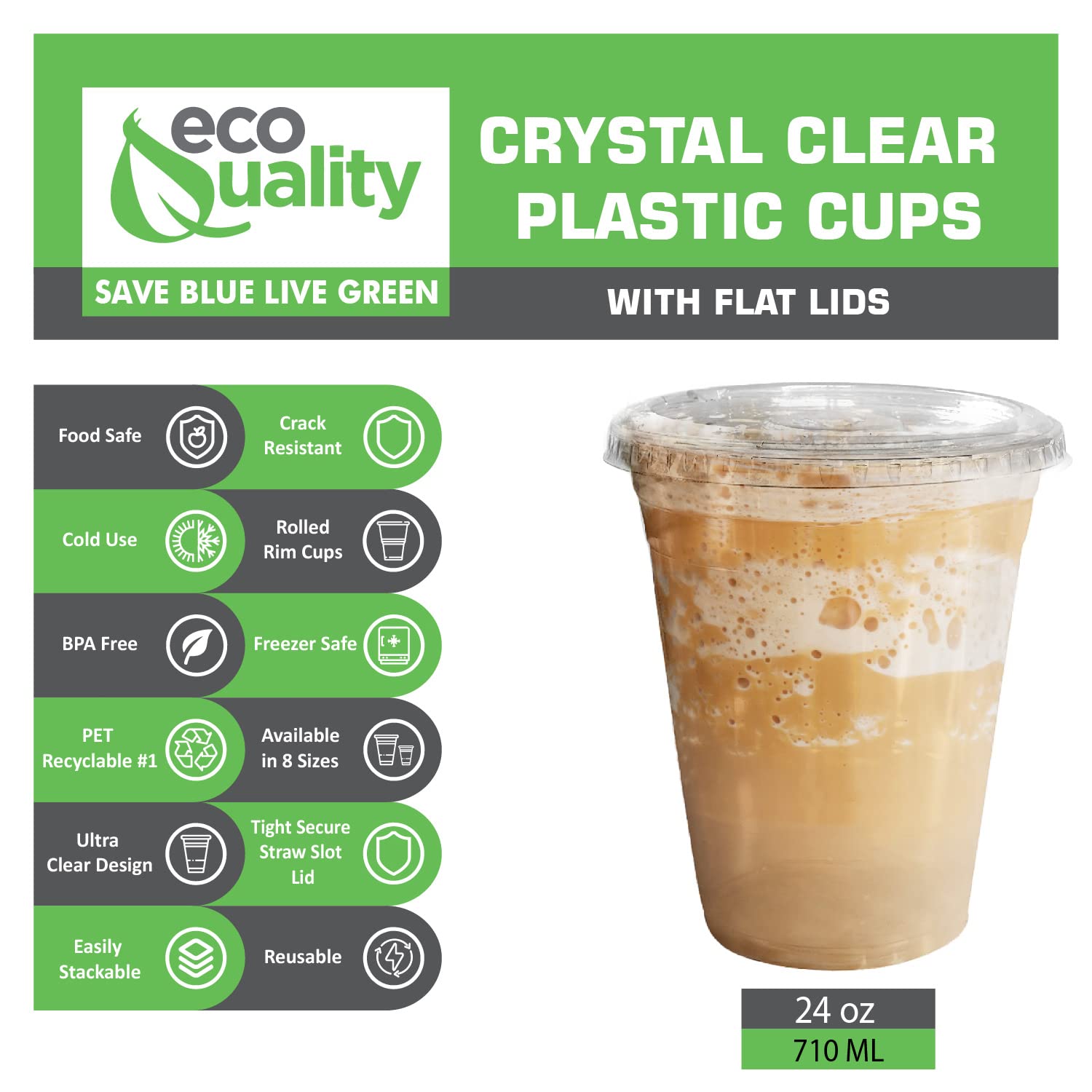 24 oz Clear Plastic Disposable Cups with Lids - 600 Pack Iced Coffee & Smoothie Cups | Ideal for Cold Drinks, Juice, Soda, Cocktails | Perfect for Coffee Shops, Parties, Events & Takeout