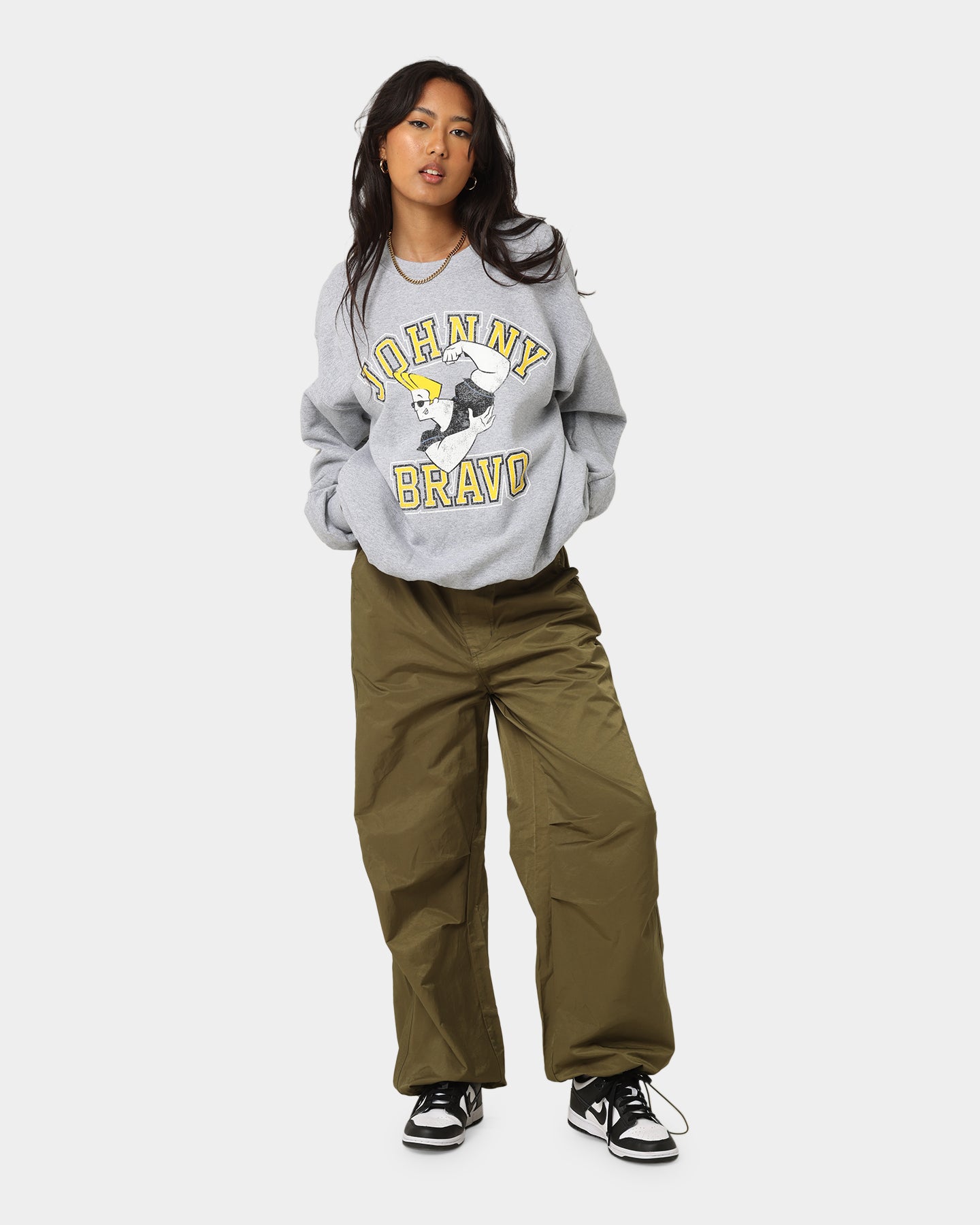 Johnny Bravo Crewneck Sweatshirt - Grey Vintage Graphic Hoodie for Men & Women | Casual Streetwear, Retro Cartoon Fashion, Unisex Pullover for Everyday Wear
