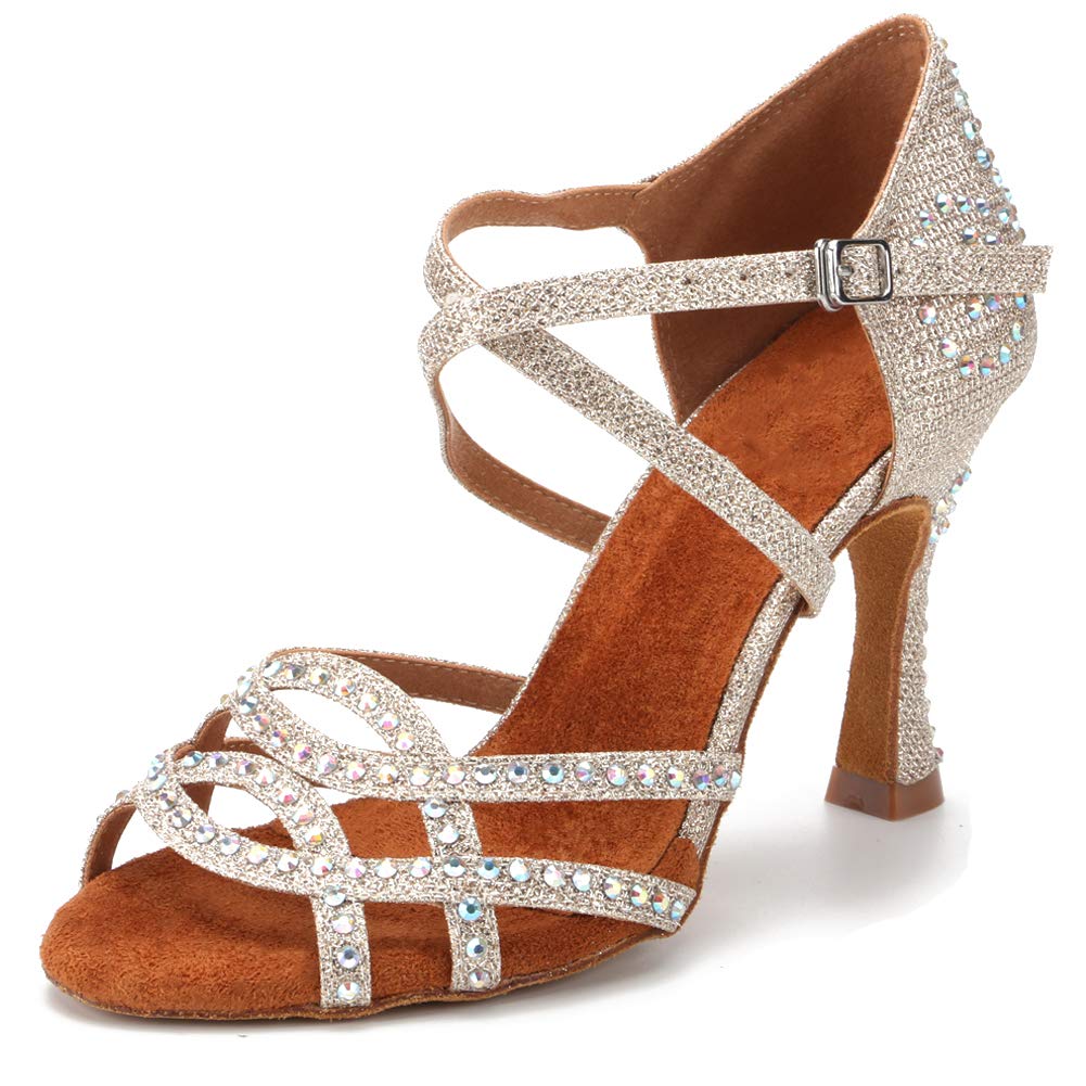 JUODVMP Women's Rhinestone Dance Shoes for Ballroom, Latin, Salsa, Bachata - Perfect for Performances, Practice, and Social Dancing