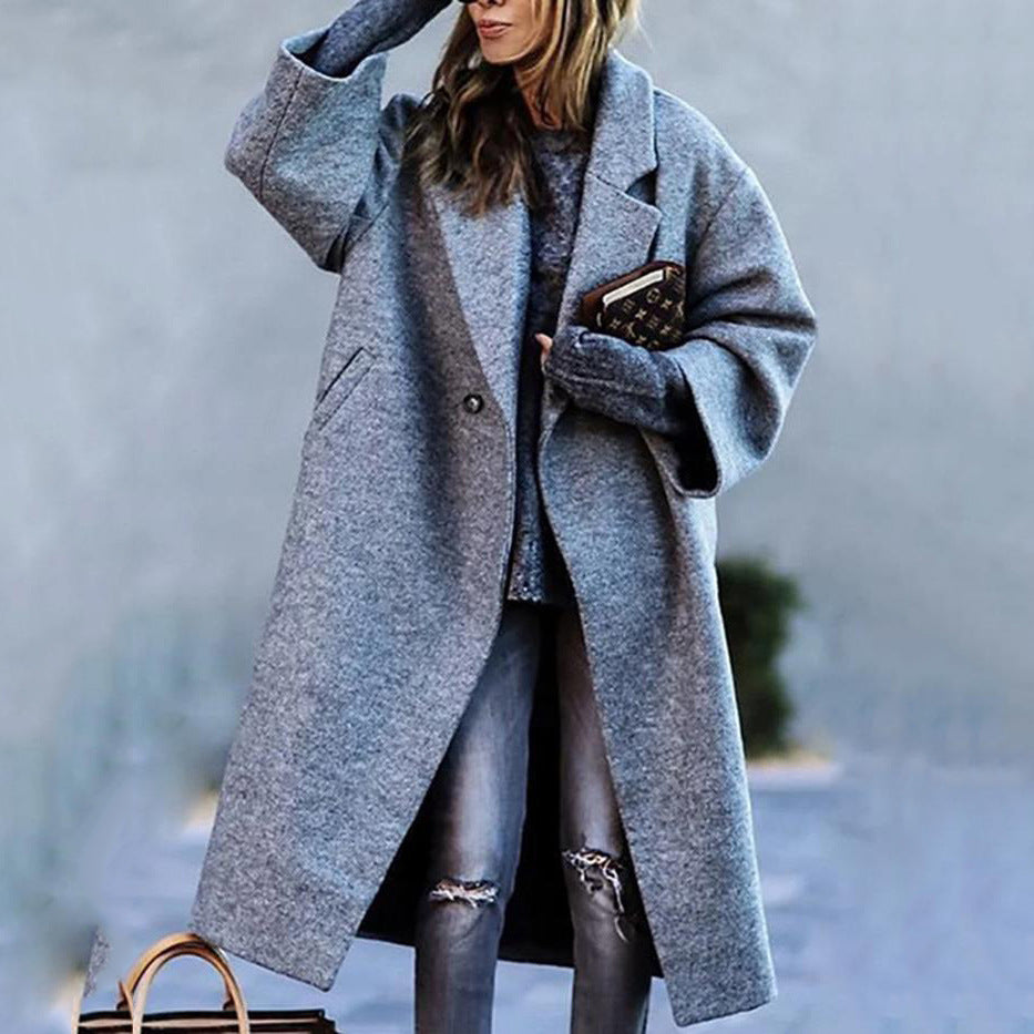 2025 New Women's Long Sleeve Lapel Jacket - Printed Woolen Trench Coat for Autumn (Plus Size Available) | Stylish Outerwear for Work, Dating & Fall Fashion