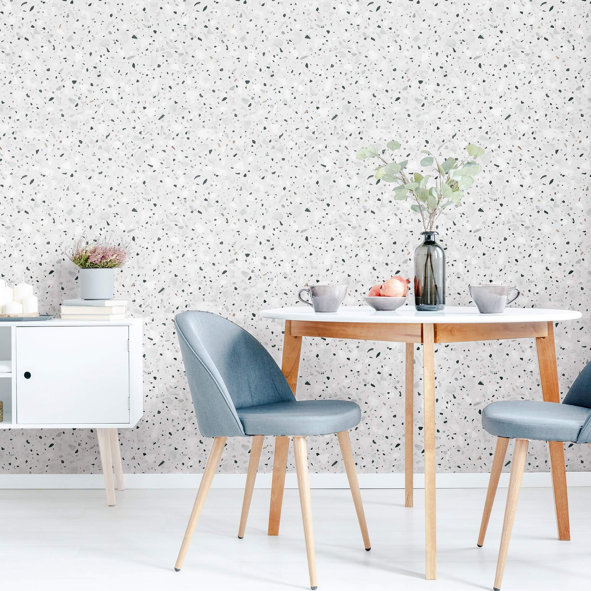 Gray Terrazzo Peel and Stick Removable Wallpaper - Self-Adhesive Decorative Wall Covering for Bedroom, Living Room, Kitchen & Office Decor