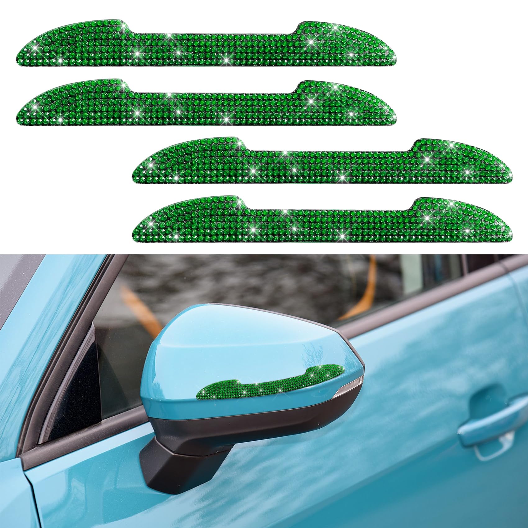 Deemars 4PCS Bling Rhinestone Car Door Handle Protectors - Scratch Resistant Stickers, Side Mirror Anti-Collision Strips & Door Edge Guards - Universal Car Accessories for Women & Men - Perfect for Luxury Cars, Daily Commuting & Vehicle Protection