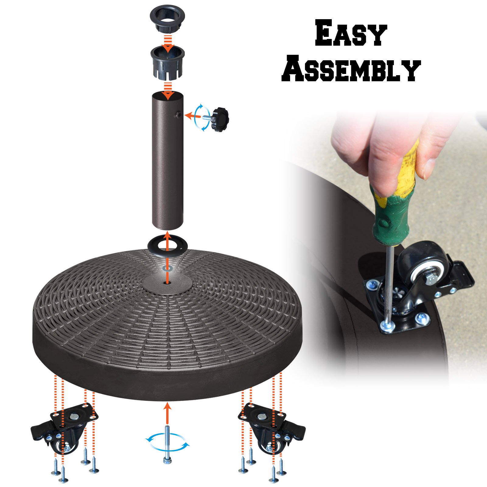 Heavy-Duty Resin Patio Umbrella Base with Wheels - Weighted Outdoor Market Umbrella Stand for Stability | Perfect for Backyard, Deck, Poolside & Patio Furniture Protection