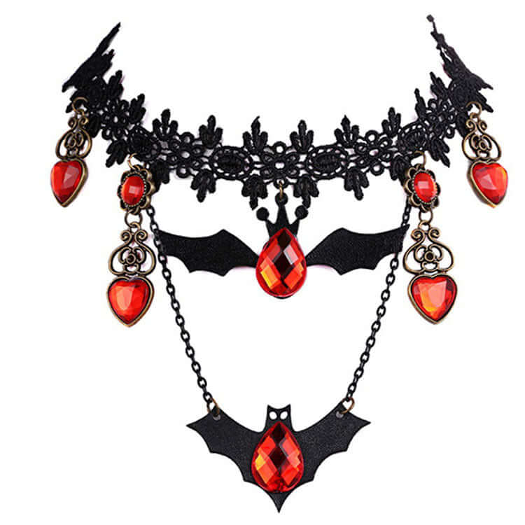 Gothic Black Lace Bat Wing Vampire Choker Necklace | Elegant Halloween Costume Accessory | Perfect for Cosplay, Gothic Fashion & Vampire-Themed Parties (X0872)