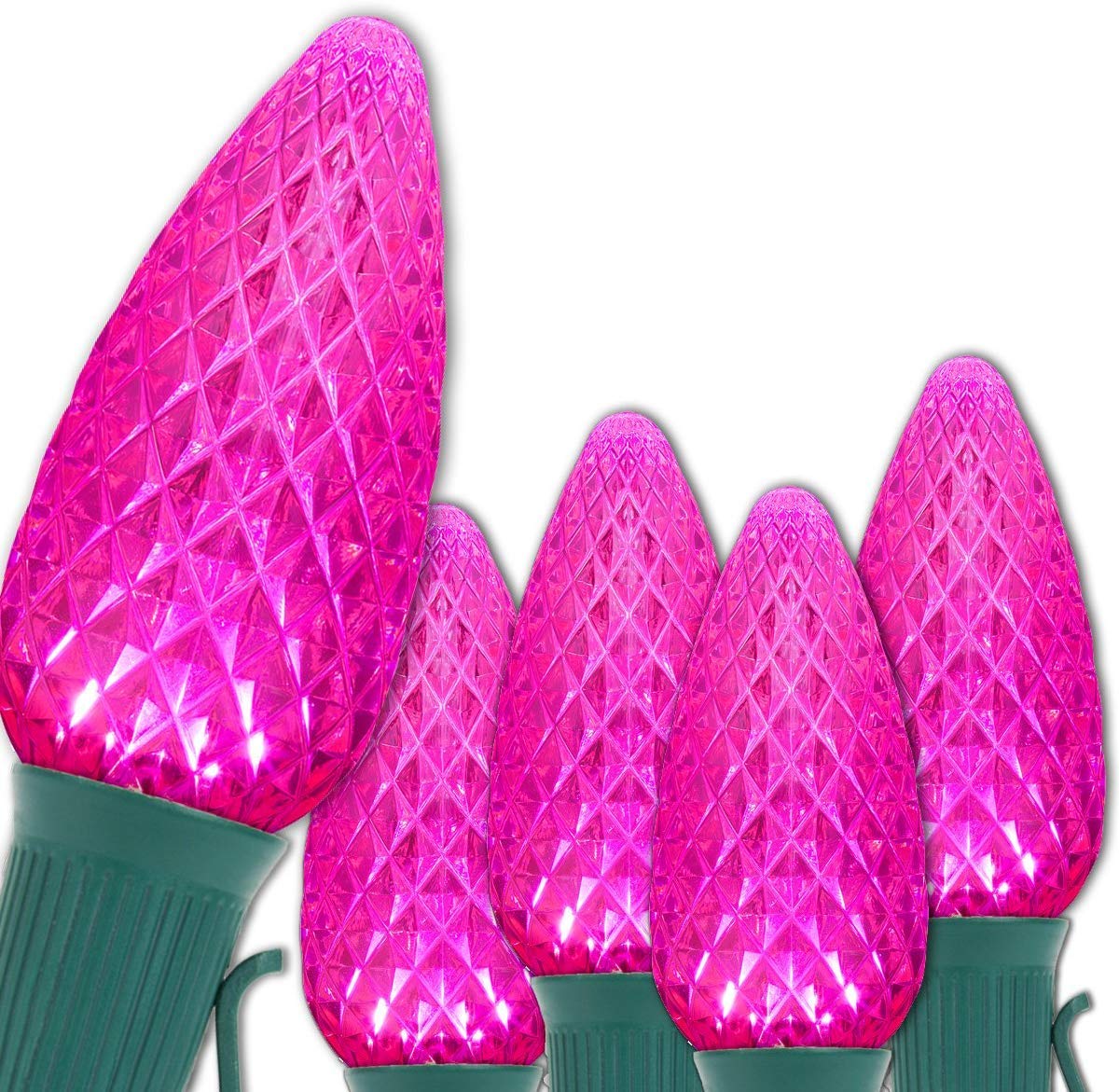 C9 OptiCore LED Commercial Outdoor Christmas Lights - Heavy Duty Waterproof Christmas String Lights with Green Wire (50 Bulbs, 50 ft, Pink) for Holiday Decorations, Parties, and Outdoor Lighting