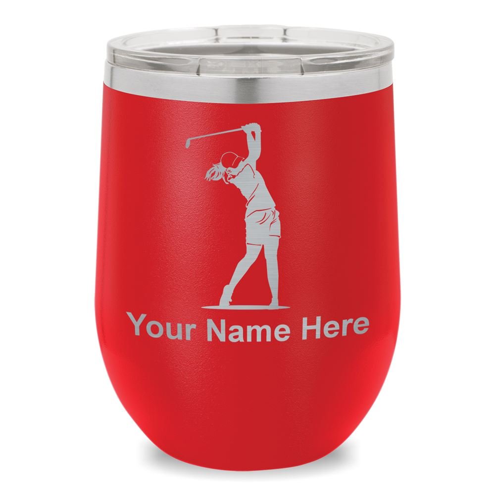 Personalized Engraved Wine Glass Tumbler for Women Golfers - Elegant Red Drinking Cup - Perfect for Golf Tournaments, Bridal Showers & Birthday Gifts