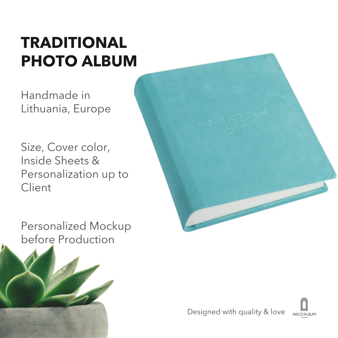 Large Traditional Book Bound Photo Album | Personalized Suede Cover Scrapbook | Handmade in Europe | Custom Wedding Picture Book | Holds All Photo Sizes - Perfect for Wedding Memories, Anniversary Gifts & Family Keepsakes