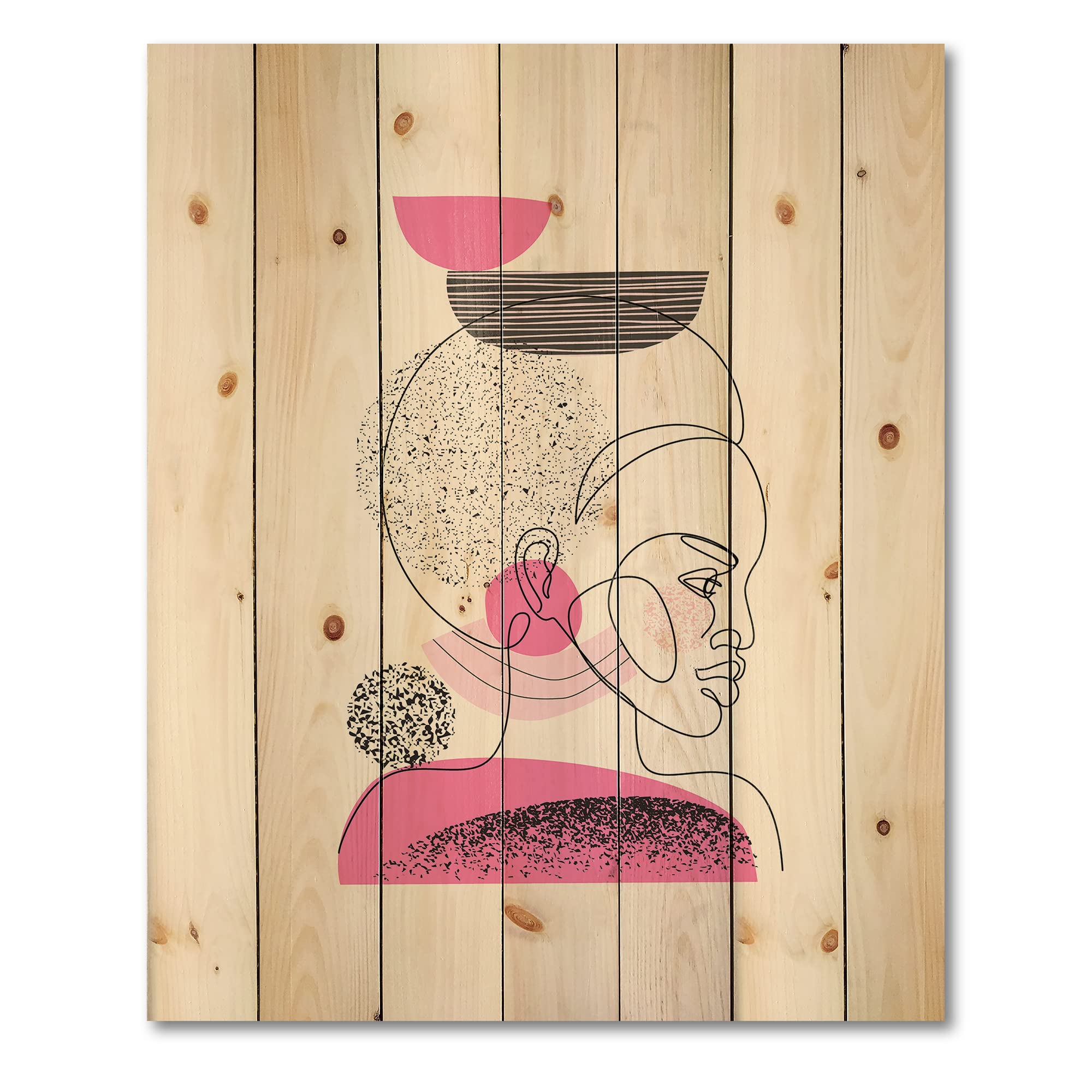 DesignQ One Line Portrait of African American Women - Modern Contemporary Wood Wall Art Decor, Beige Abstract Wood Panel Printed on Natural Pine - Perfect for Living Room, Bedroom & Office Wall Decor
