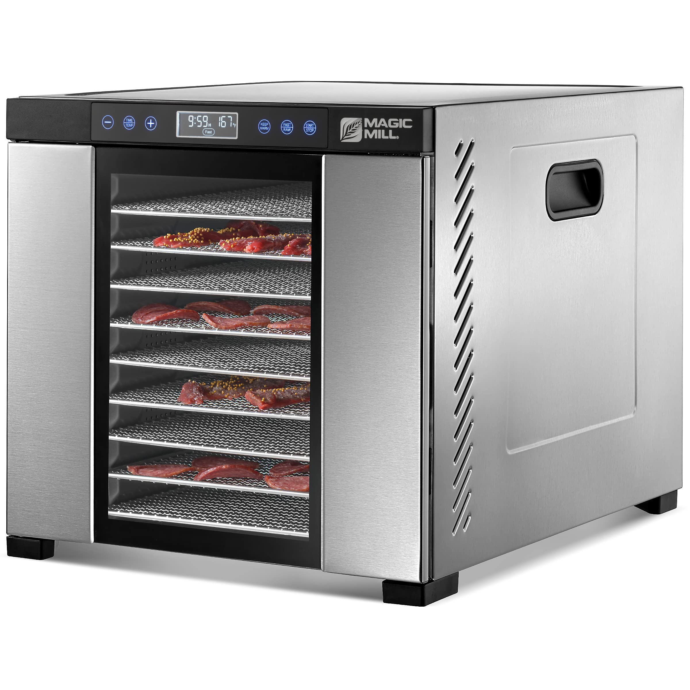 Magic Mill Food Dehydrator Machine - 11 Stainless Steel Trays with Adjustable Timer & Temperature Control | Perfect for Drying Jerky, Herbs, Meat, Fruits & Vegetables | Overheat Protection | Ideal for Home Kitchen, Camping & Food Preservation