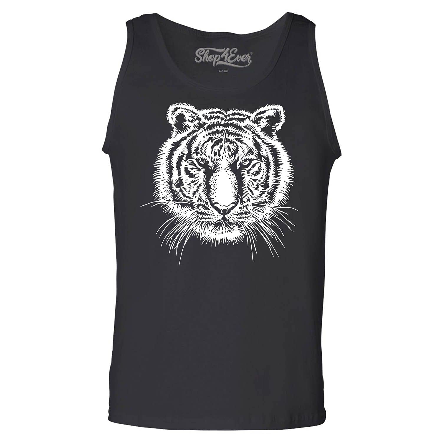 Shop4ever White Tiger Print Men's Tank Top - Breathable & Comfortable for Gym, Workout, and Summer Outfits