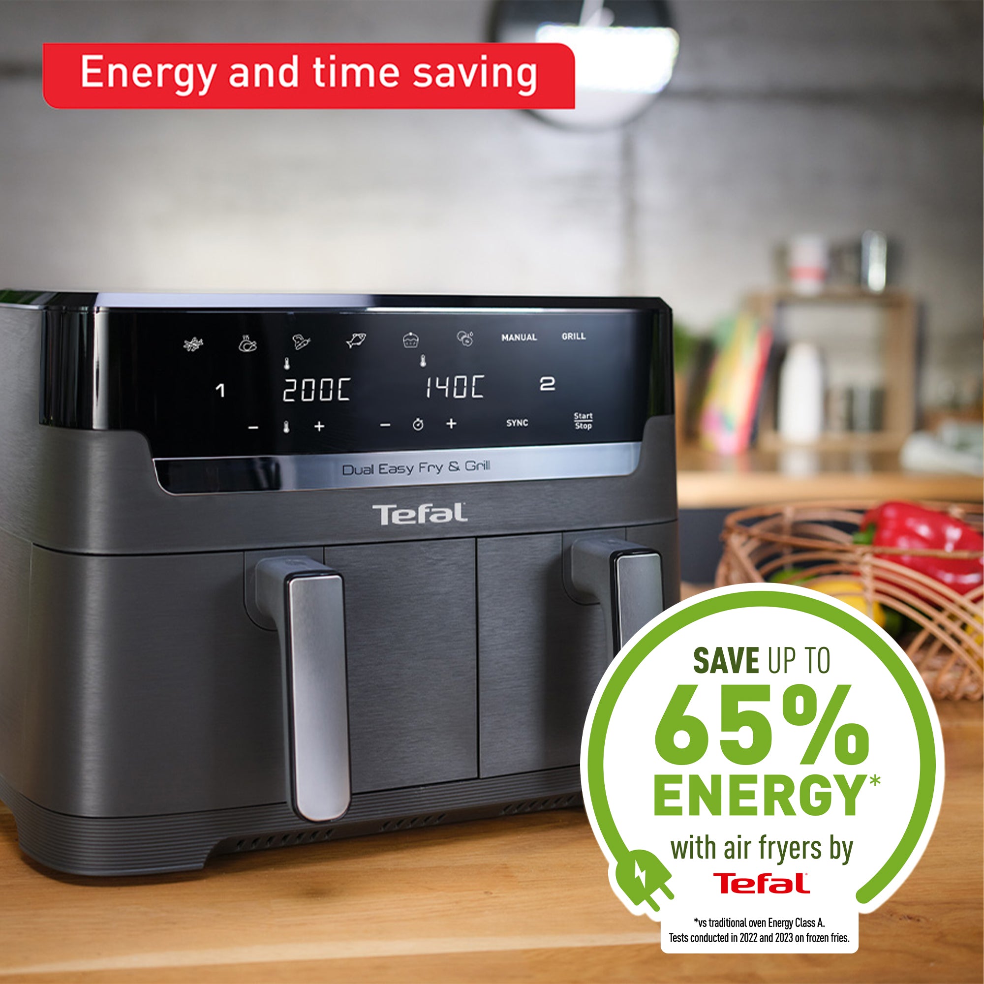 Tefal Dual Easy Fry & Grill Precision XXL Air Fryer EY905N - 8-in-1 Digital Air Fryer Oven with Large Capacity, Healthy Oil-Free Cooking for Family Meals, Roasting, Baking & Grilling - Perfect for Kitchens, Dorms & Small Spaces