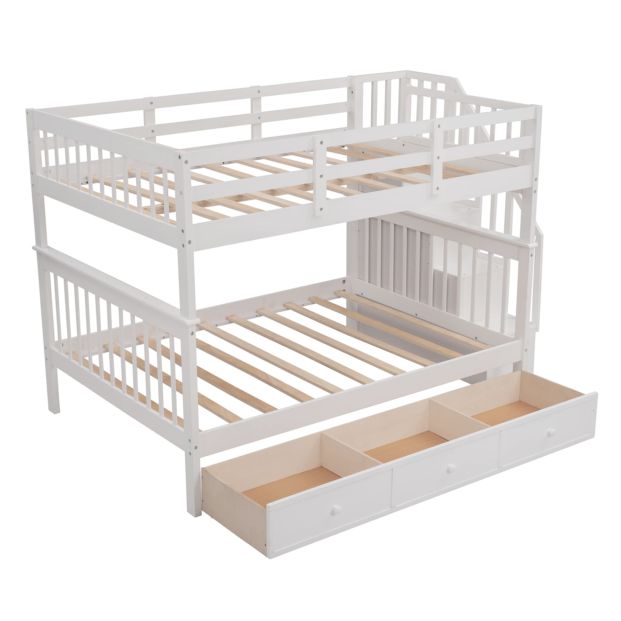 Harper & Bright Designs Full Over Full Bunk Beds with Storage Drawers and Stairs - Solid Wood Bunk Bed Frame for Kids, Boys, Girls & Teens - White - Perfect for Small Bedrooms, Shared Kids Rooms & Space-Saving Solutions