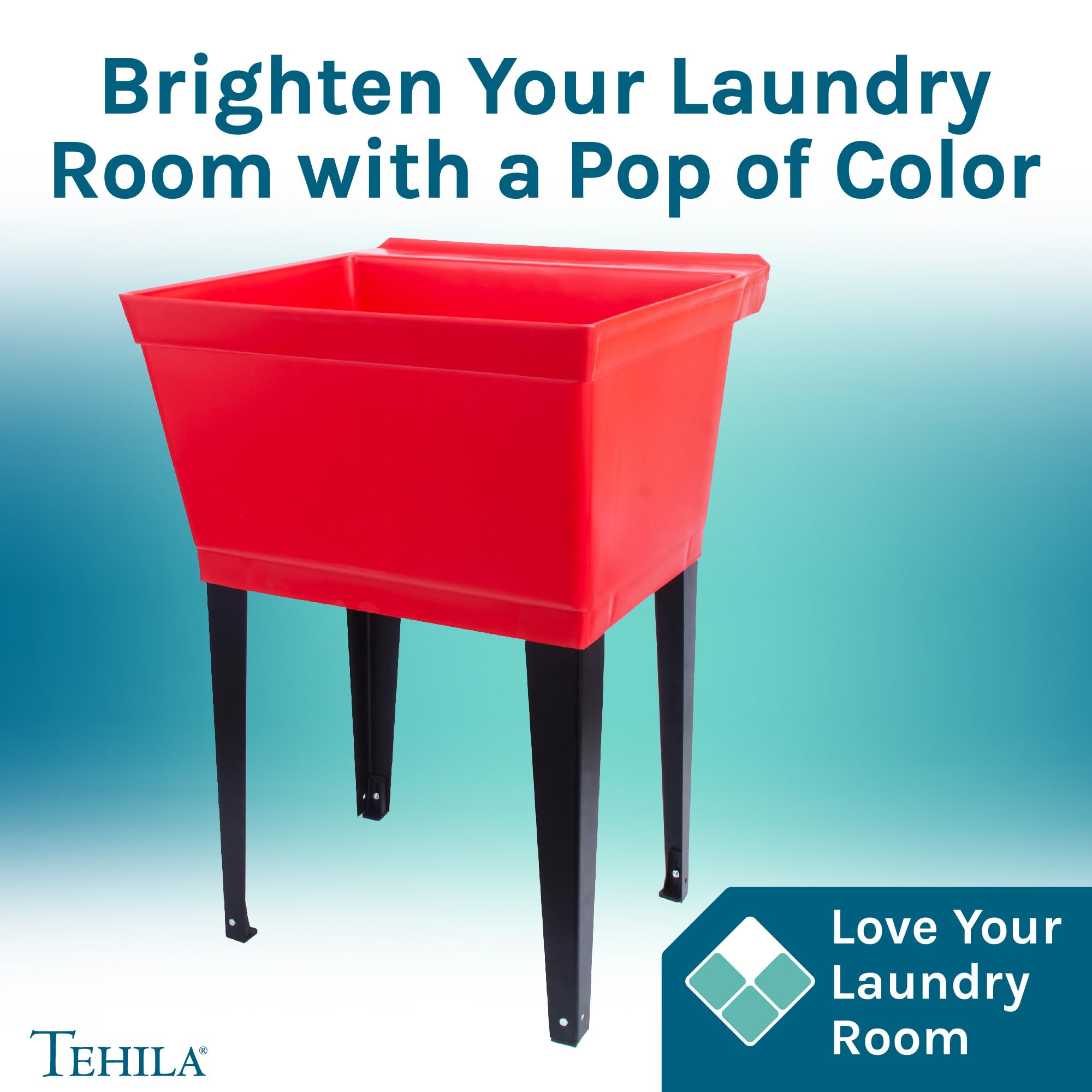 Heavy-Duty Red Utility Sink with Pull-Out Faucet for Laundry Room, Basement, Garage & Workshop - Perfect for Washing Clothes, Cleaning Tools & DIY Projects