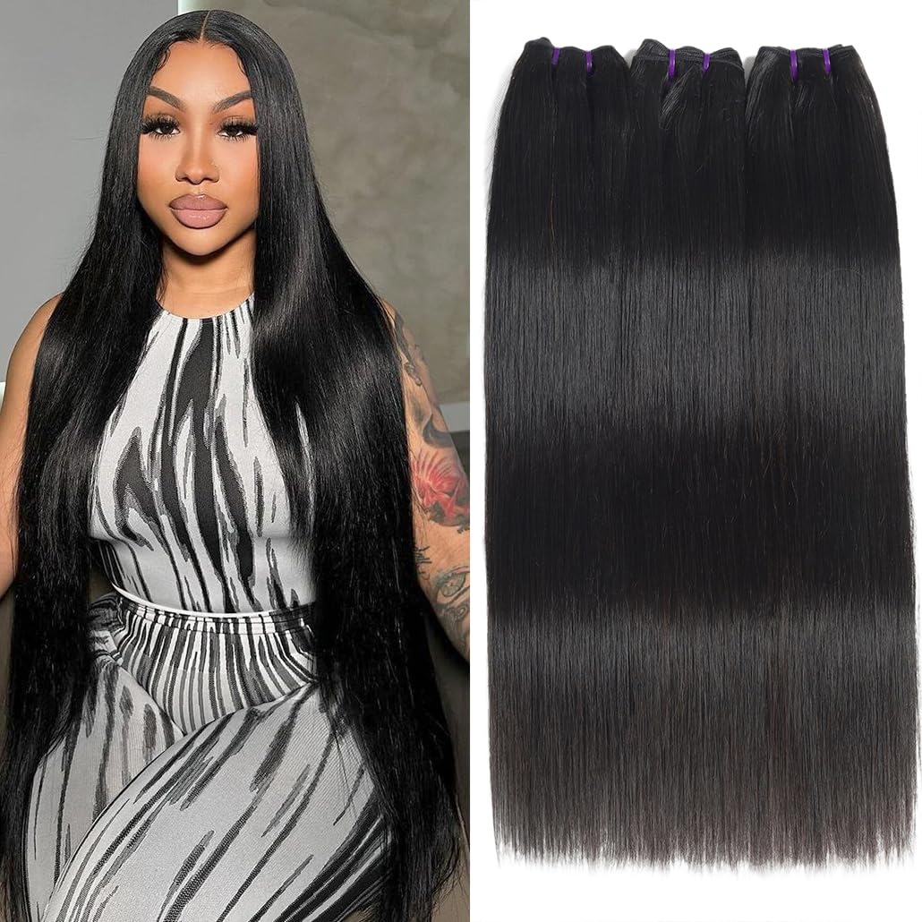 Vanlov 100% Unprocessed Virgin Human Hair Bundles - 3 Pack (16/18/20 Inch) Double Weft Hair Extensions for Black Women - Natural Straight Hair for Daily Styling, Weaves & Protective Hairstyles