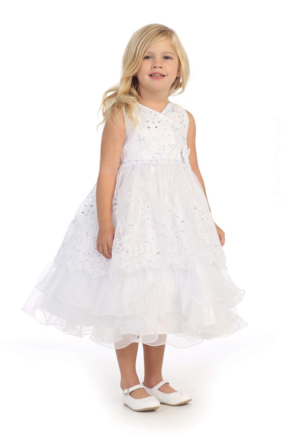 Little Girls White Organza Ruffles Christening Dress - Size 5 | Elegant Baptism Gown for Baby Girls | Perfect for Christenings, First Communions & Special Occasions