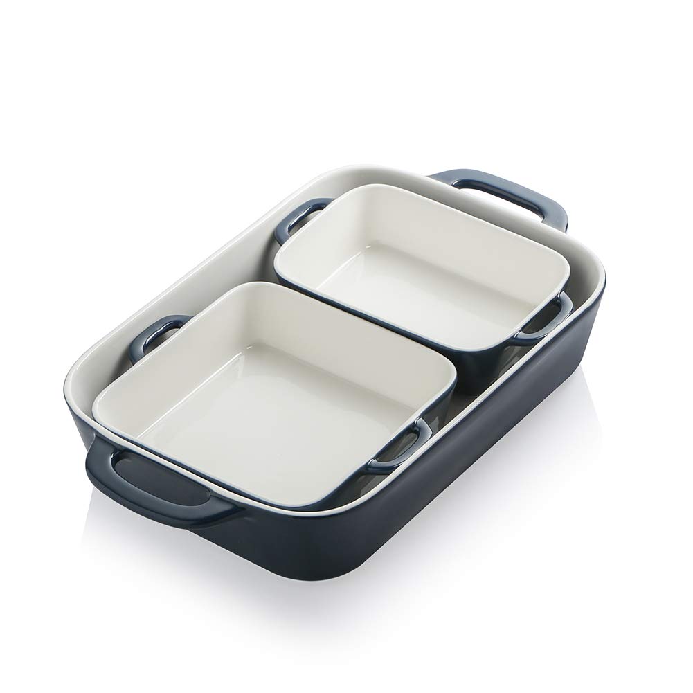 Sweejar Ceramic Bakeware Set - 3-Piece Rectangular Baking Dish for Oven, Casserole, Lasagna & Cake | Porcelain Oven-Safe Baking Pans for Kitchen, Dinner Party & Daily Cooking (Navy Blue) | Perfect for Holiday Meals, Family Gatherings & Meal Prep