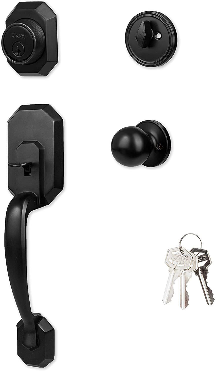 Ilyapa Heritage Oil Rubbed Bronze Front Entry Door Handleset - Low Profile Exterior Door Lock Set with Single Cylinder Deadbolt & Halifax Lever, Matte Black - Perfect for Home Security and Stylish Entryways