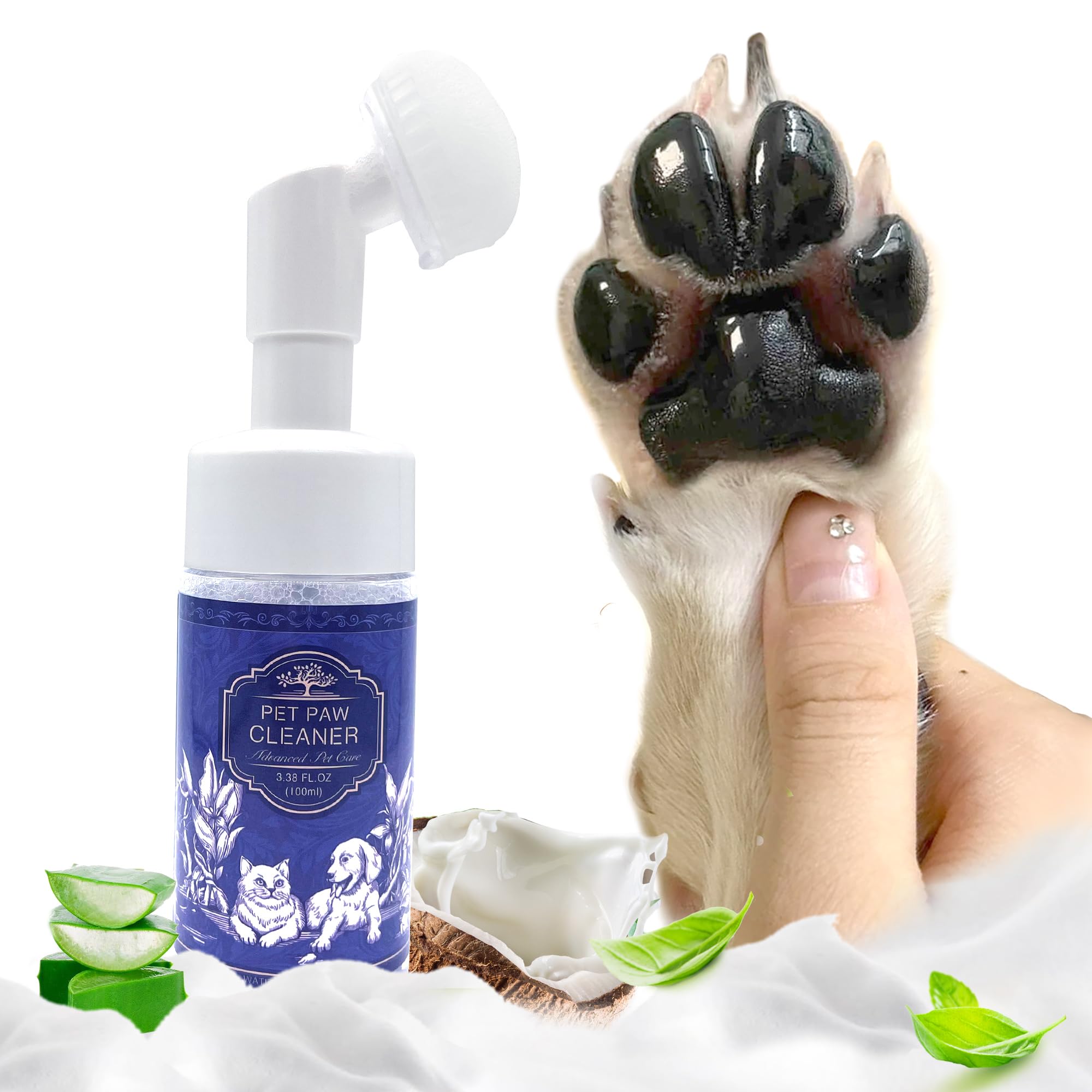 No Rinse Waterless Dog Paw Cleaner with Bath Brush - pH Balanced Muddy Paw Wash for Large Dogs - Treats Yeast Infections & Keeps Paws Clean - Perfect for Post-Walk Cleaning, Travel & Outdoor Adventures