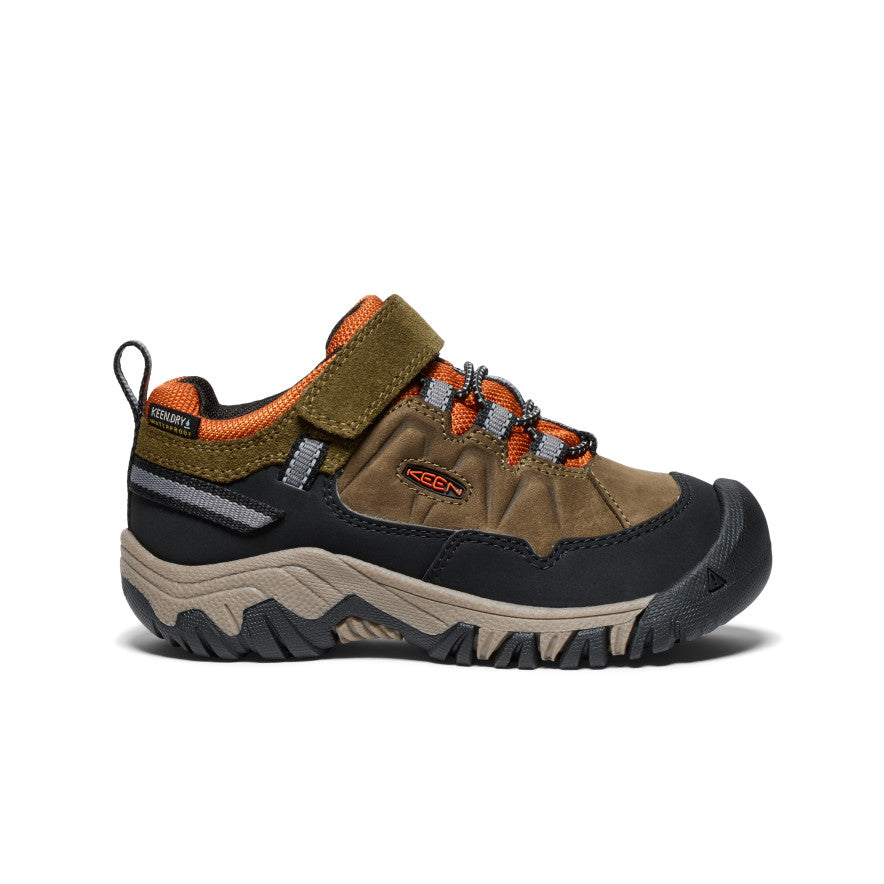 Little Kids' Targhee IV Waterproof Hiking Shoes - Dark Olive/Gold Flame | Outdoor Adventure Footwear for Boys & Girls | Perfect for Trails, Camping & Nature Walks