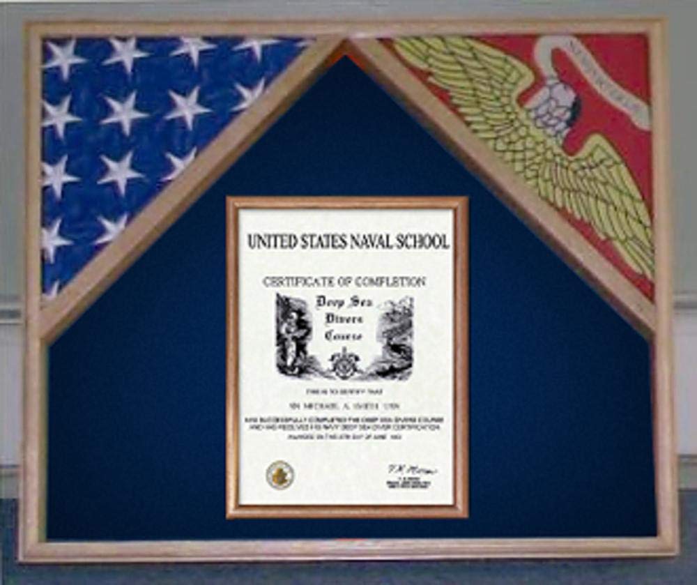 Premium Military Flag Display Case for 2 Flags & Certificate - Wall Mounted Shadow Box for US Army, Navy, Air Force - Perfect for Home, Office & Memorial Displays