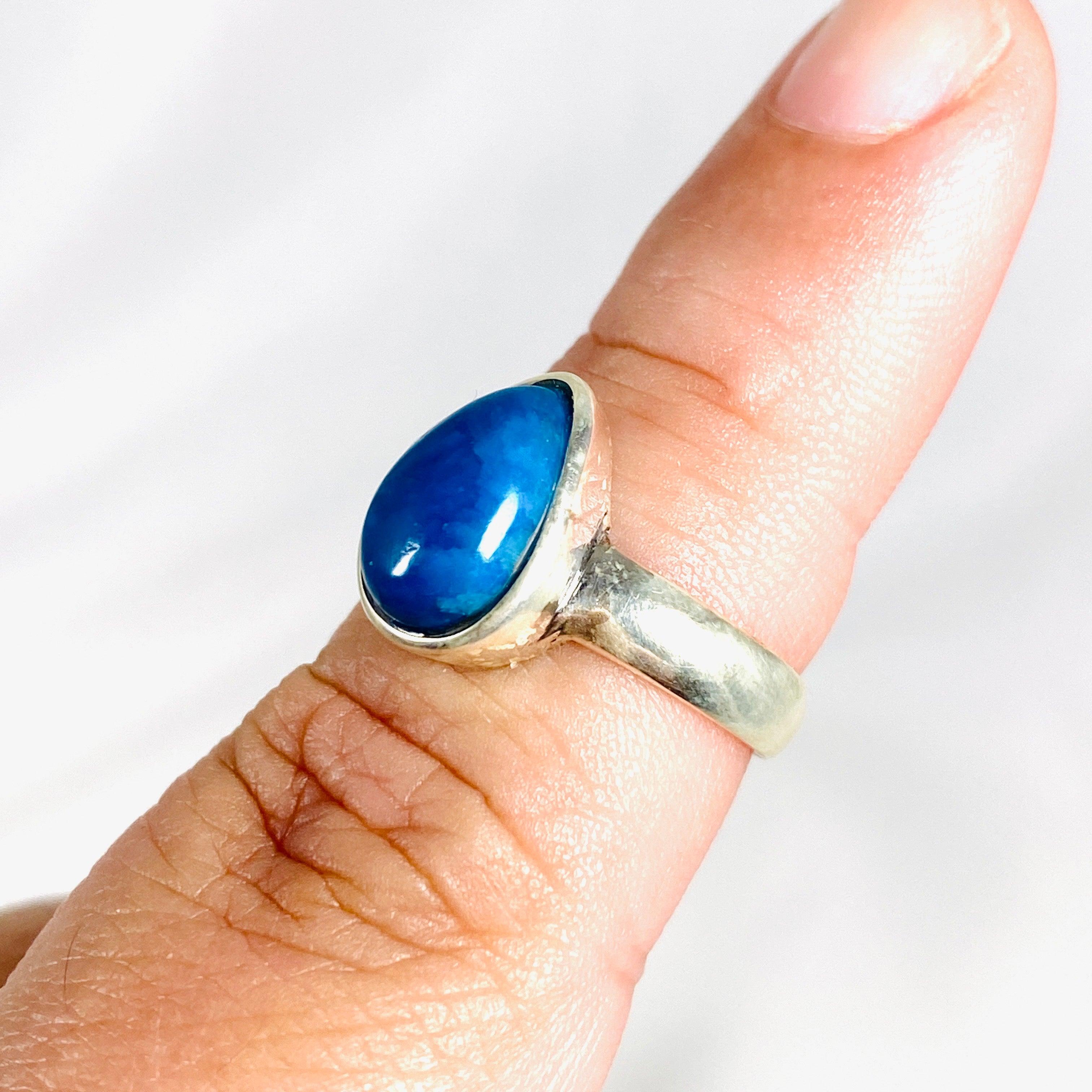 Natural Cavansite Teardrop Ring Size 8.5 - Handmade Blue Crystal Jewelry for Women - Perfect for Boho Style, Meditation & Spiritual Healing