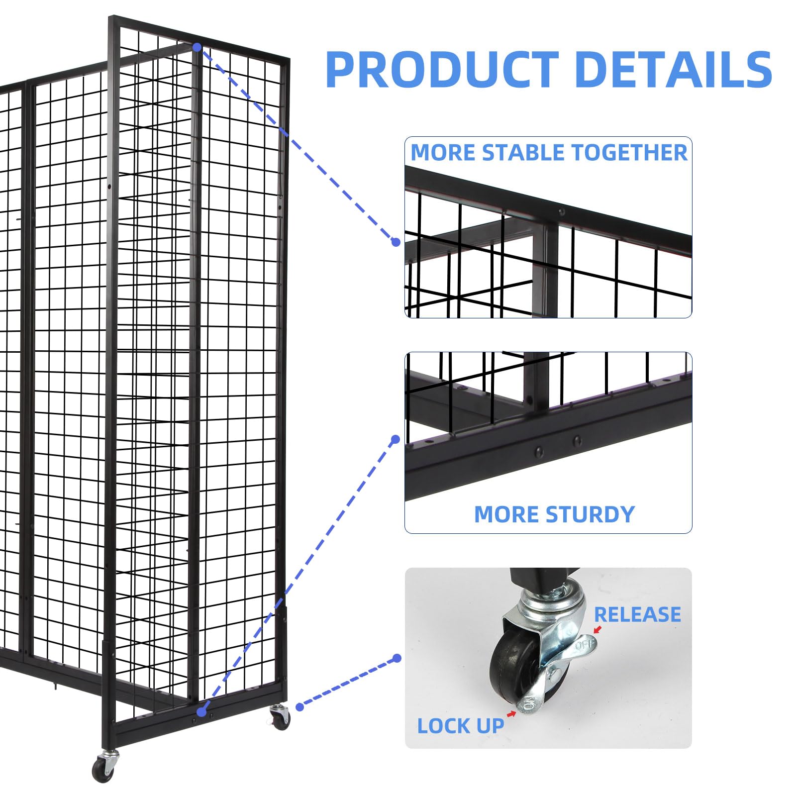 4-Piece 2'x5' Grid Wall Panels with Wheels - Heavy Duty Grid Gondola Display Unit for Craft Shows, Art Exhibits & Retail Stores - Black Gridwall Stand for Versatile Merchandising & Product Display