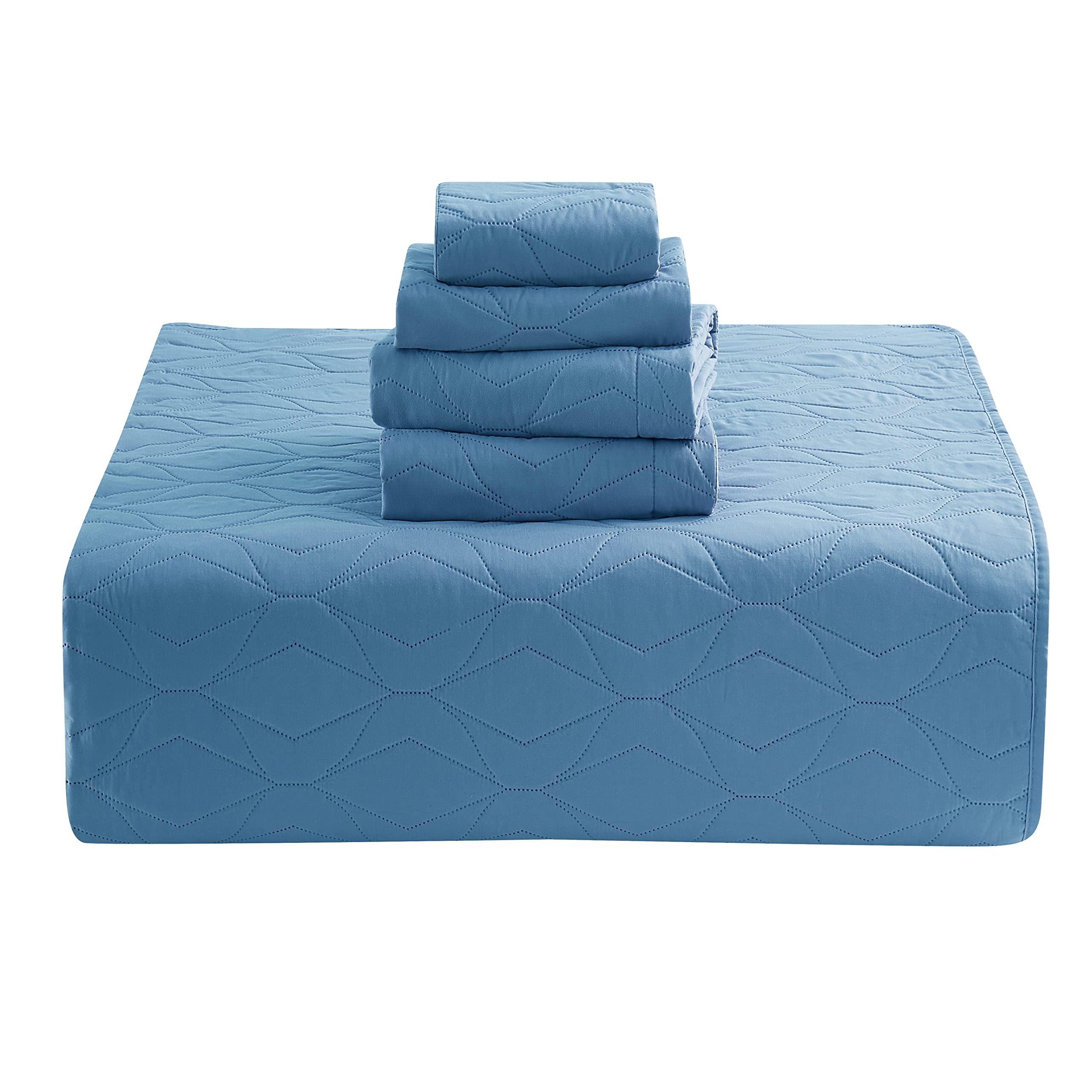 Clara Clark Queen Size Quilt Set - 5-Piece All Season Lightweight Bedspread Coverlet with Pillow Shams, Pinsonic Weave Comfortable Bedding in Blue Heaven - Perfect for Master Bedroom, Guest Room & Cozy Home Decor