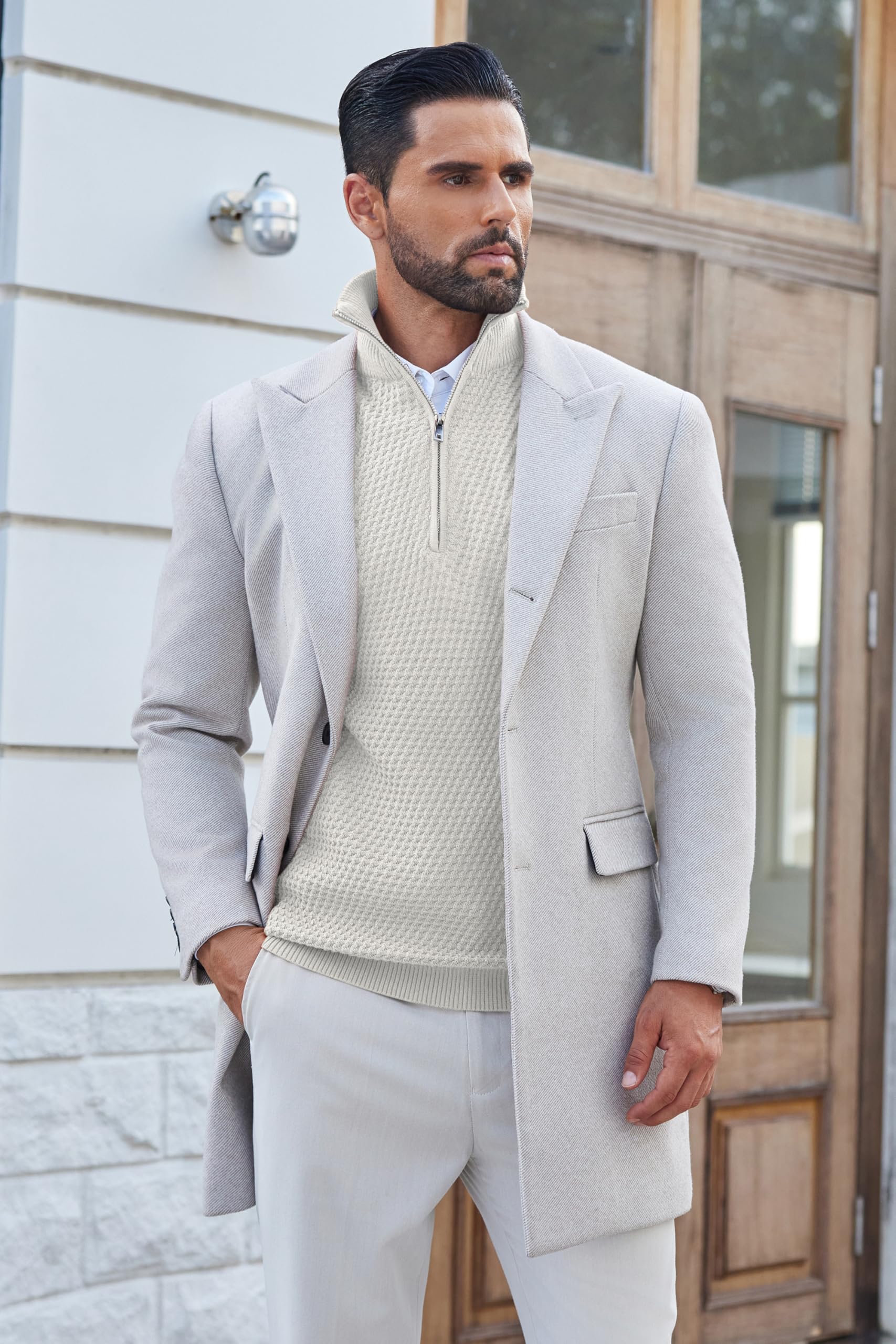 COOFANDY Men's Slim Fit Quarter Zip Pullover Sweater - Waffle Knit Mock Turtleneck Polo Sweatshirt for Casual Wear | Office, Dating, Fall & Winter Outfits