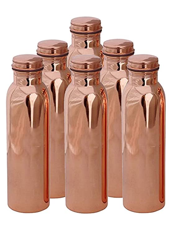 Pure Copper Water Bottles Set of 6 - Ayurvedic Detox & Alkaline Water Storage - Perfect for Yoga, Gym, Travel & Daily Hydration