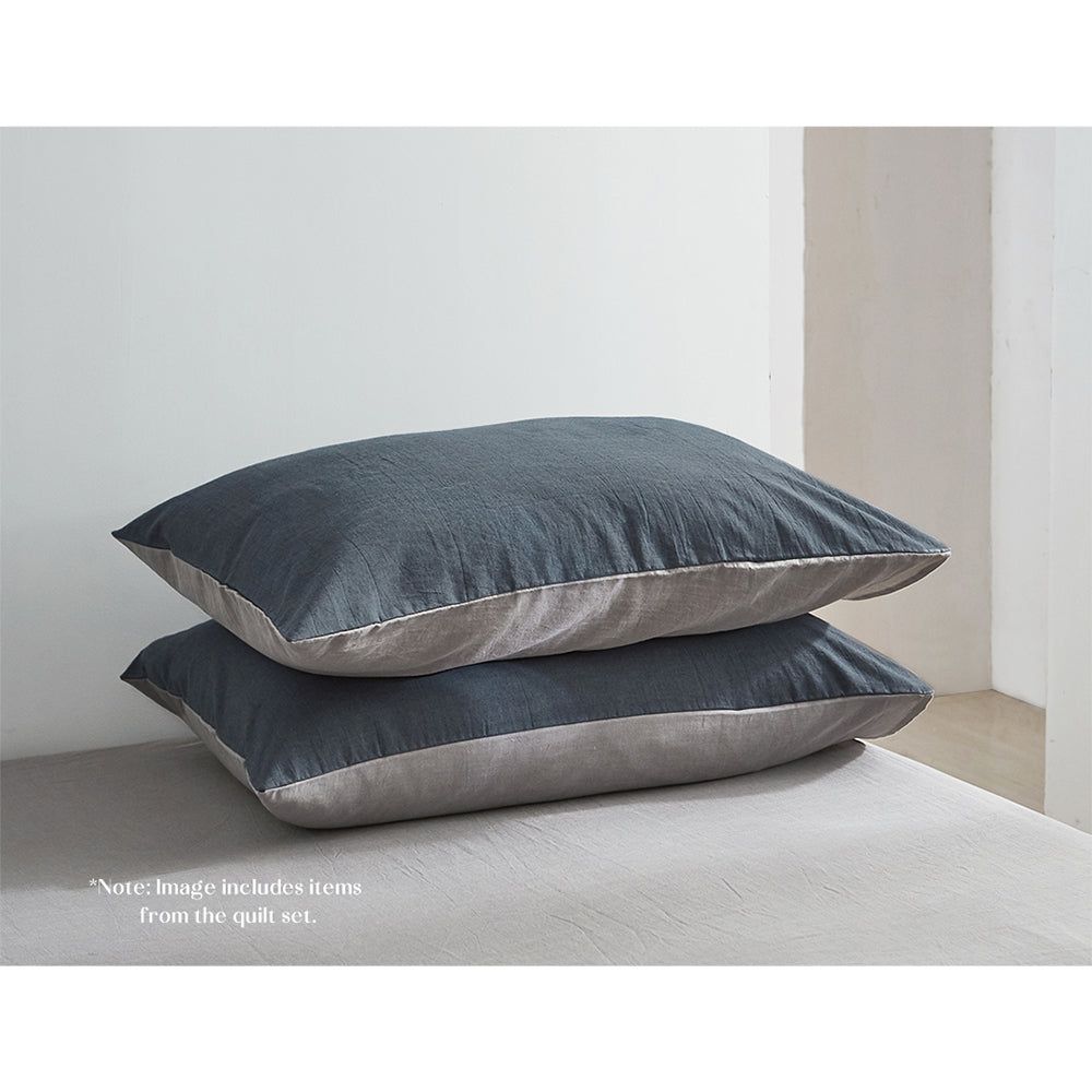 Premium 100% Cotton Sheet Set - Double Size, Dark Blue & Grey - Soft & Breathable for Ultimate Comfort - Perfect for Bedroom, Guest Room & Dorm