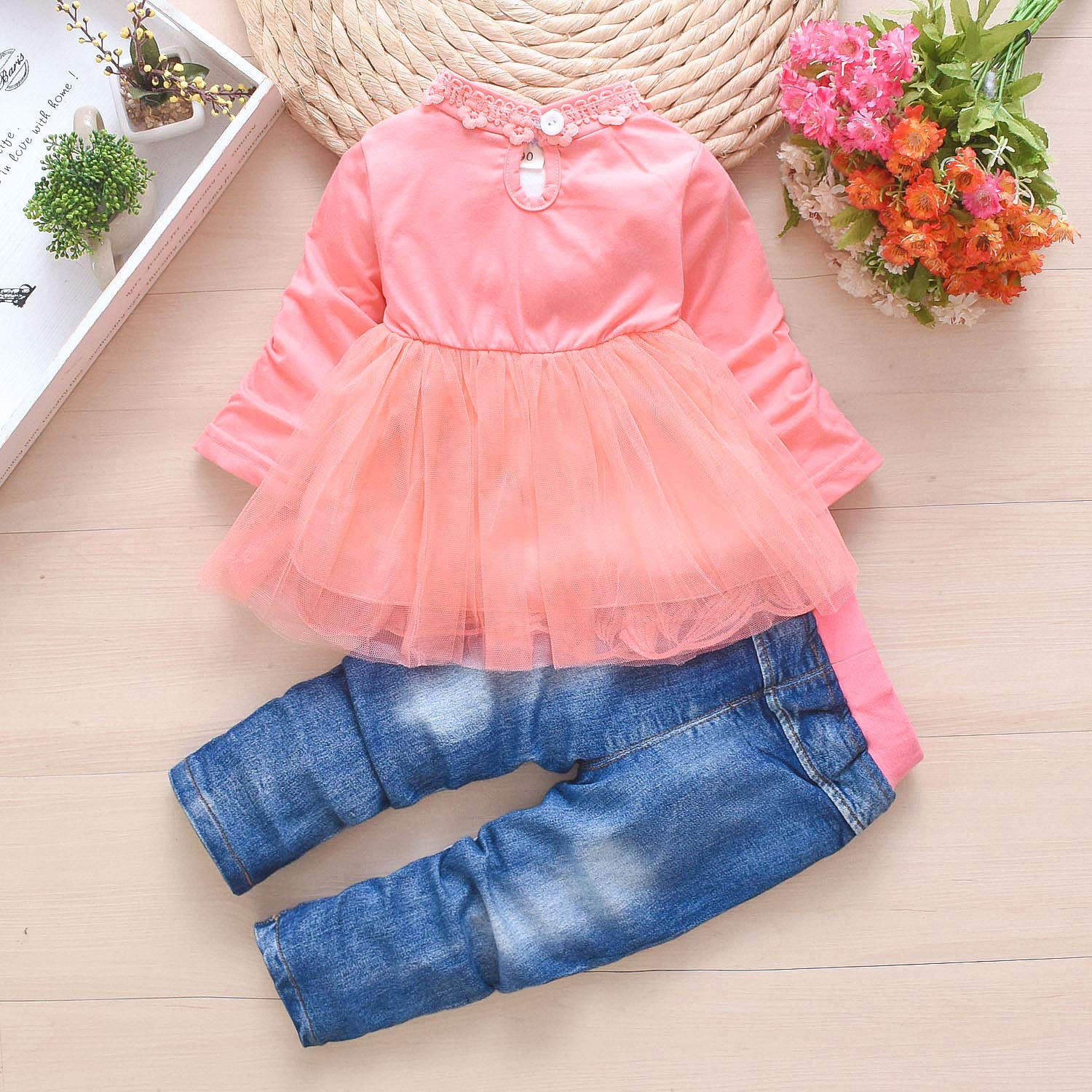 Peacolate 3-Piece Baby Girls Outfit Set - Long Sleeve T-Shirt, Denim Jacket & Jeans for Spring & Autumn | Cute Toddler Clothes for Playdates, Daycare & Family Photos