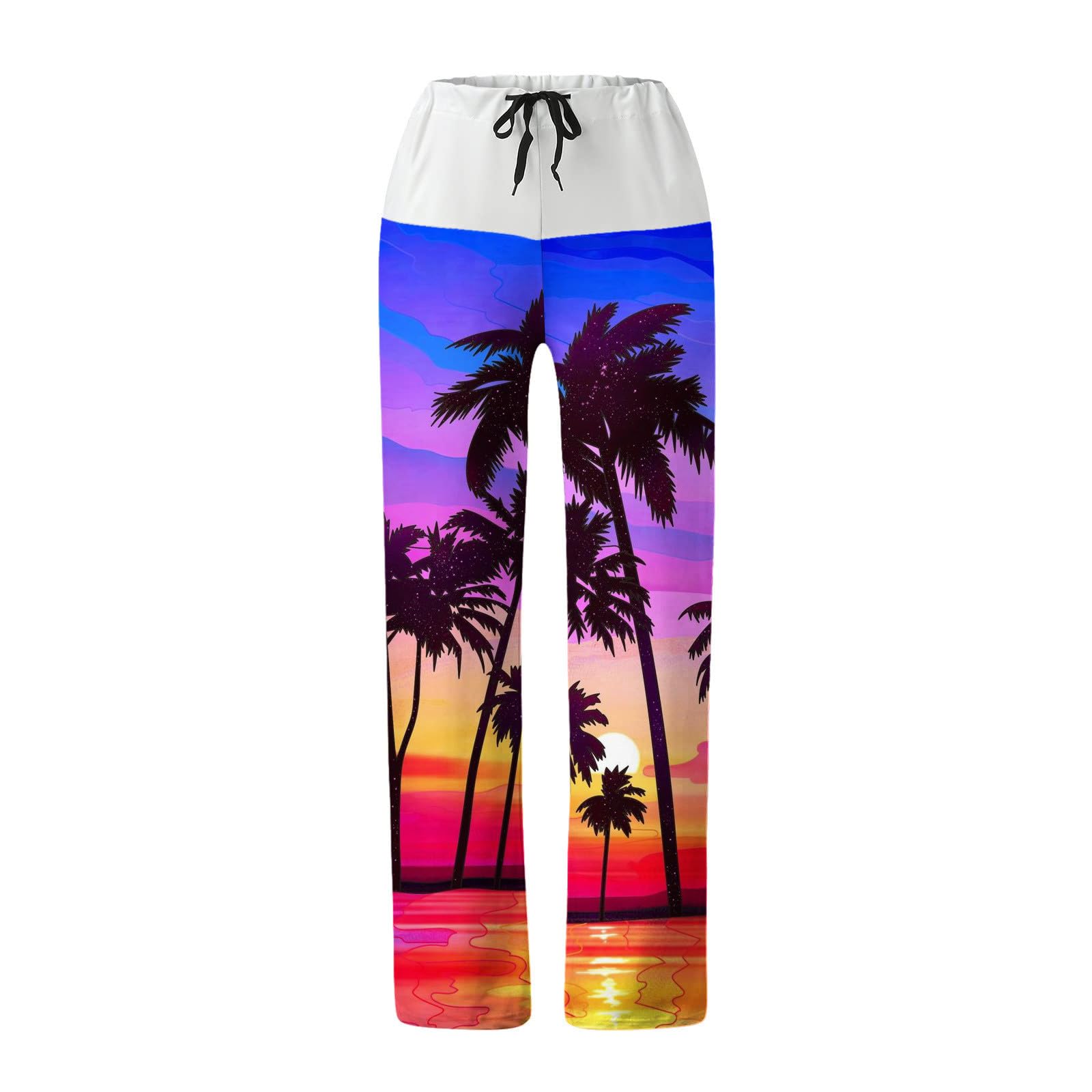Trendy Women's Casual Pants - Stretchy Drawstring Elastic Waist Colorful Printed Wide Leg Trousers | Perfect for Yoga, Travel & Everyday Wear
