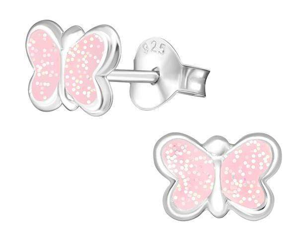 Sterling Silver Pink Glitter Butterfly Stud Earrings for Girls - Cute Kids Jewelry Gift for Birthdays, Parties & Everyday Wear