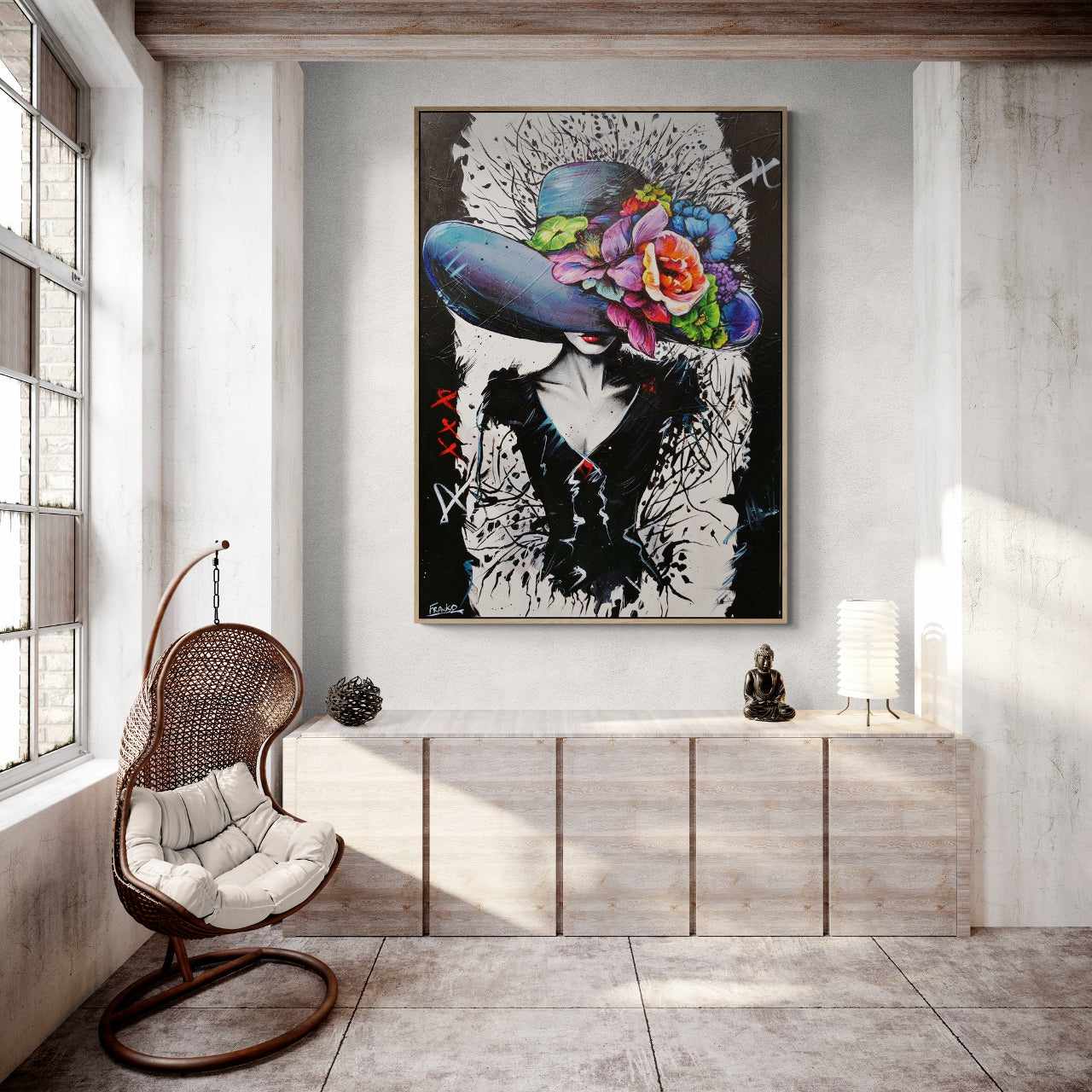 140cm x 100cm Abstract Floral Textured Canvas Painting - Elegant Wall Art for Living Room, Bedroom & Office Decor