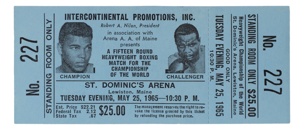 Vintage 1965 Muhammad Ali vs Sonny Liston Phantom Punch Boxing Match Ticket - Rare Collectible Sports Memorabilia for Boxing Fans & History Enthusiasts - Perfect for Framing, Display, and Sports Memorabilia Collections