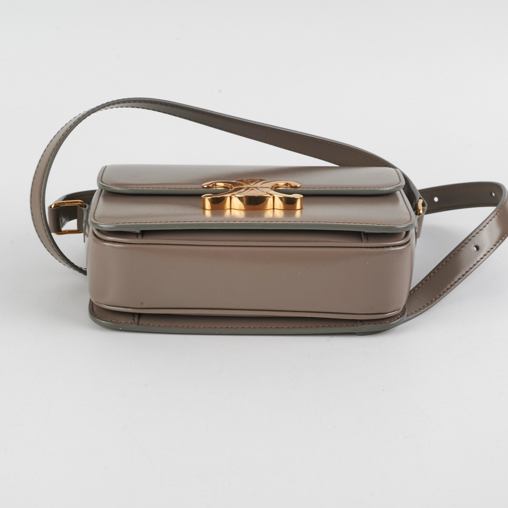 Celine Teen Triomphe Handbag in Shiny Calfskin Leather (Pebble Color) - Perfect for Everyday Use, Work & Special Occasions